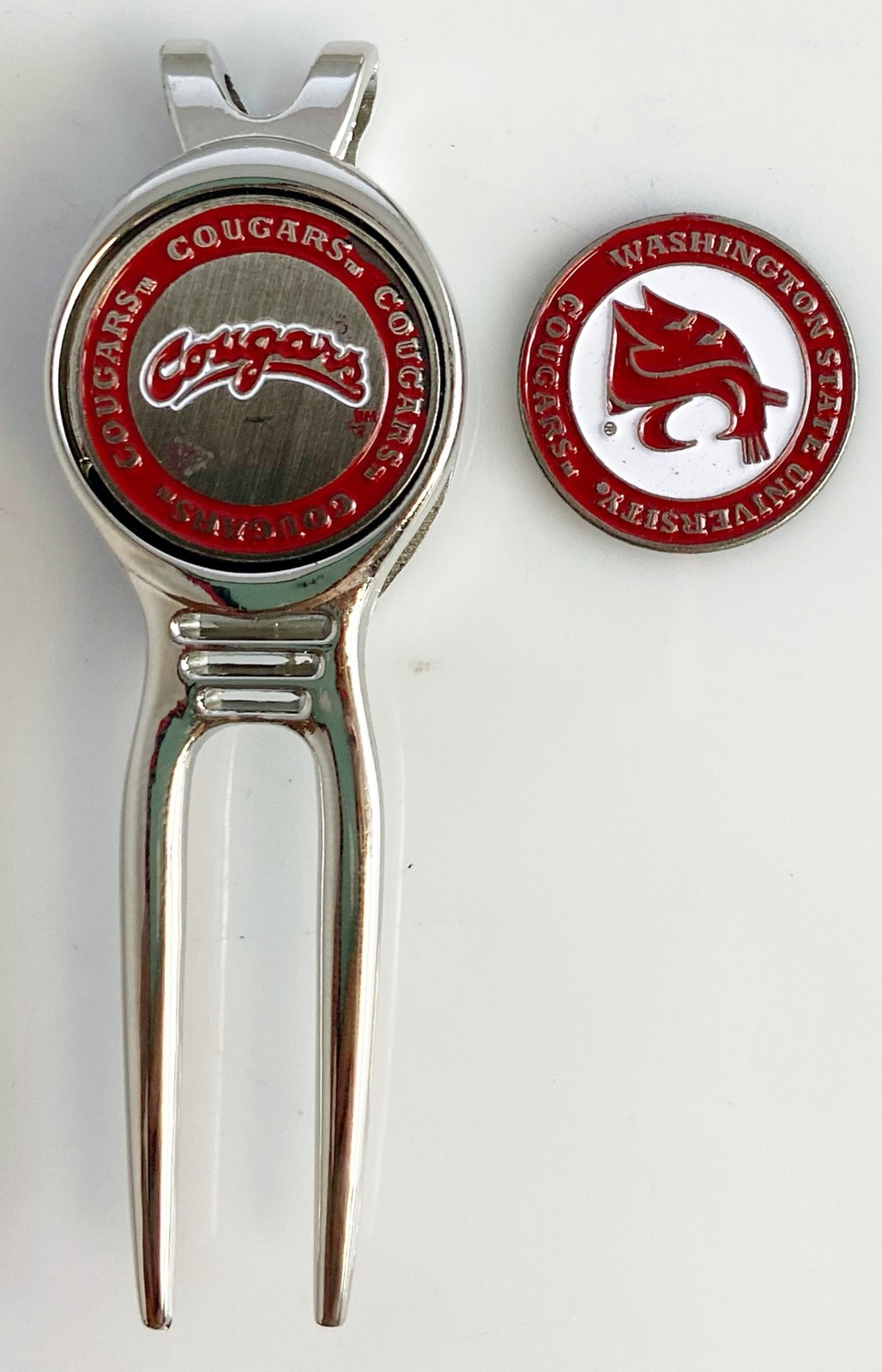 NCAA Golf Divot Repair Tool Beltclip w Ballmark Silver Washington State Cougars