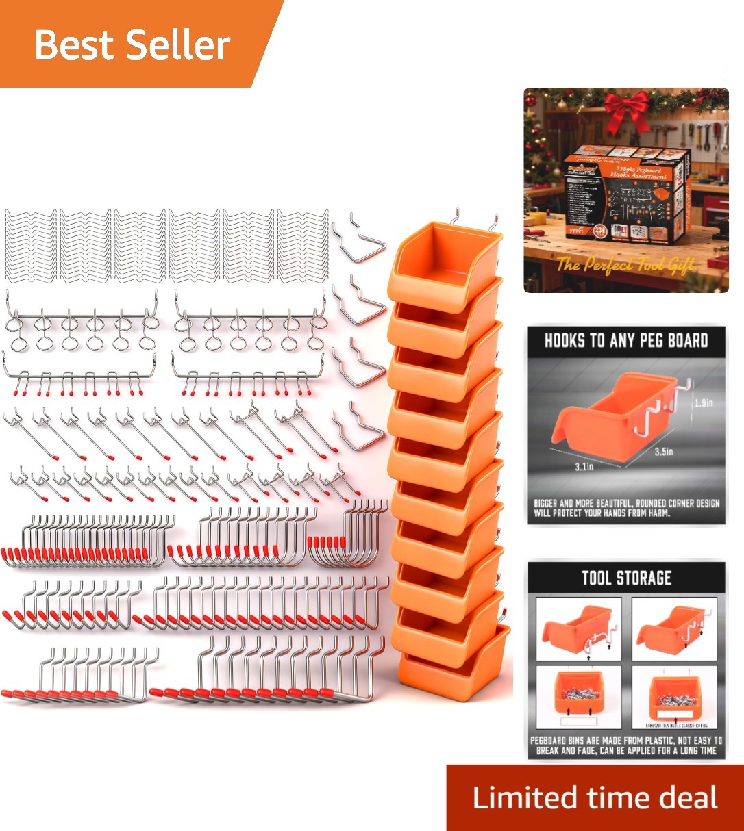Rust-Resistant 238 PCS Pegboard Hooks with Bins - Perfect for Home Organization