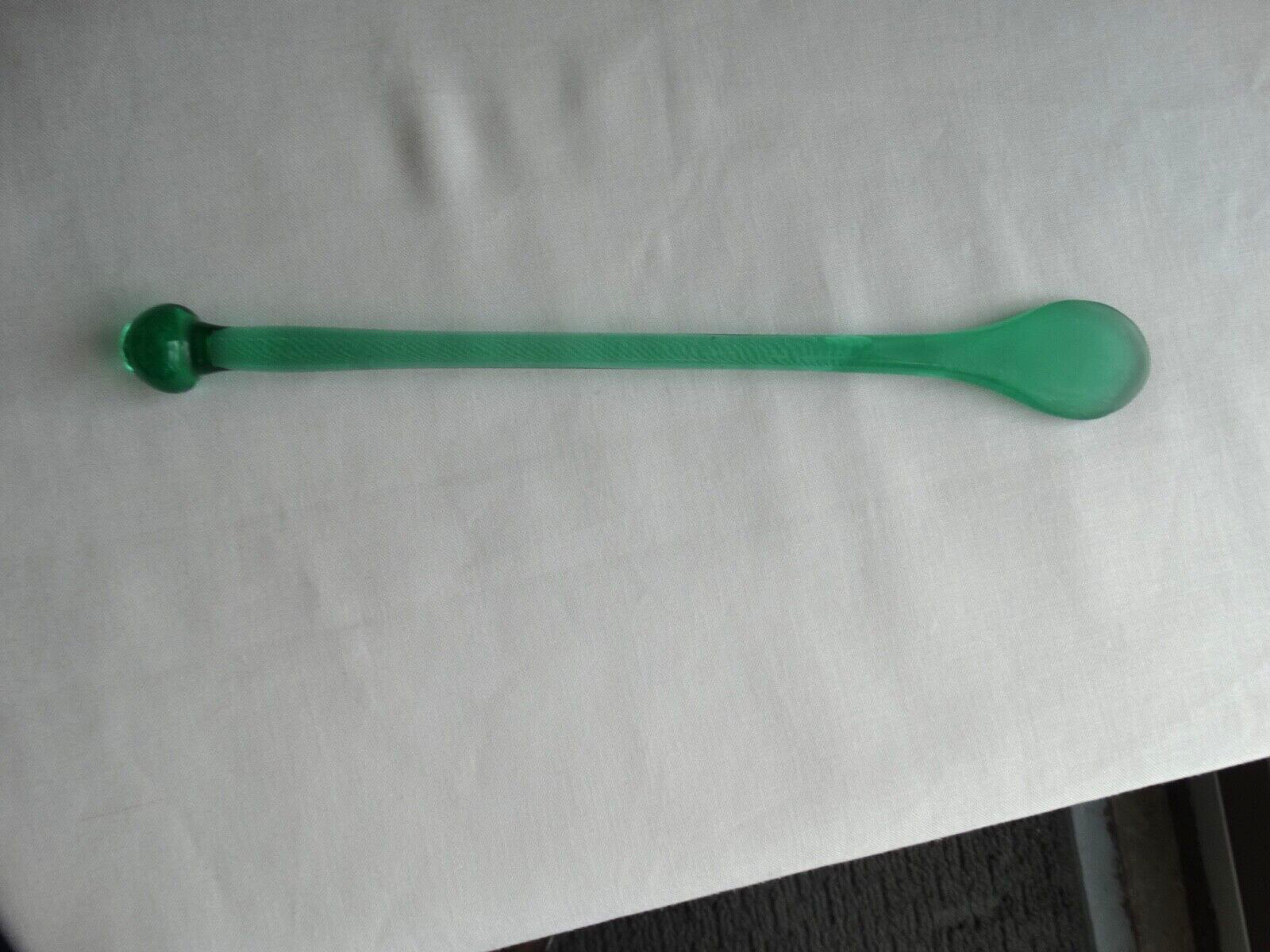 Vintage Green Glass 11 1/4 inch Stirring Spoon with Knob on End Very Good Cond.