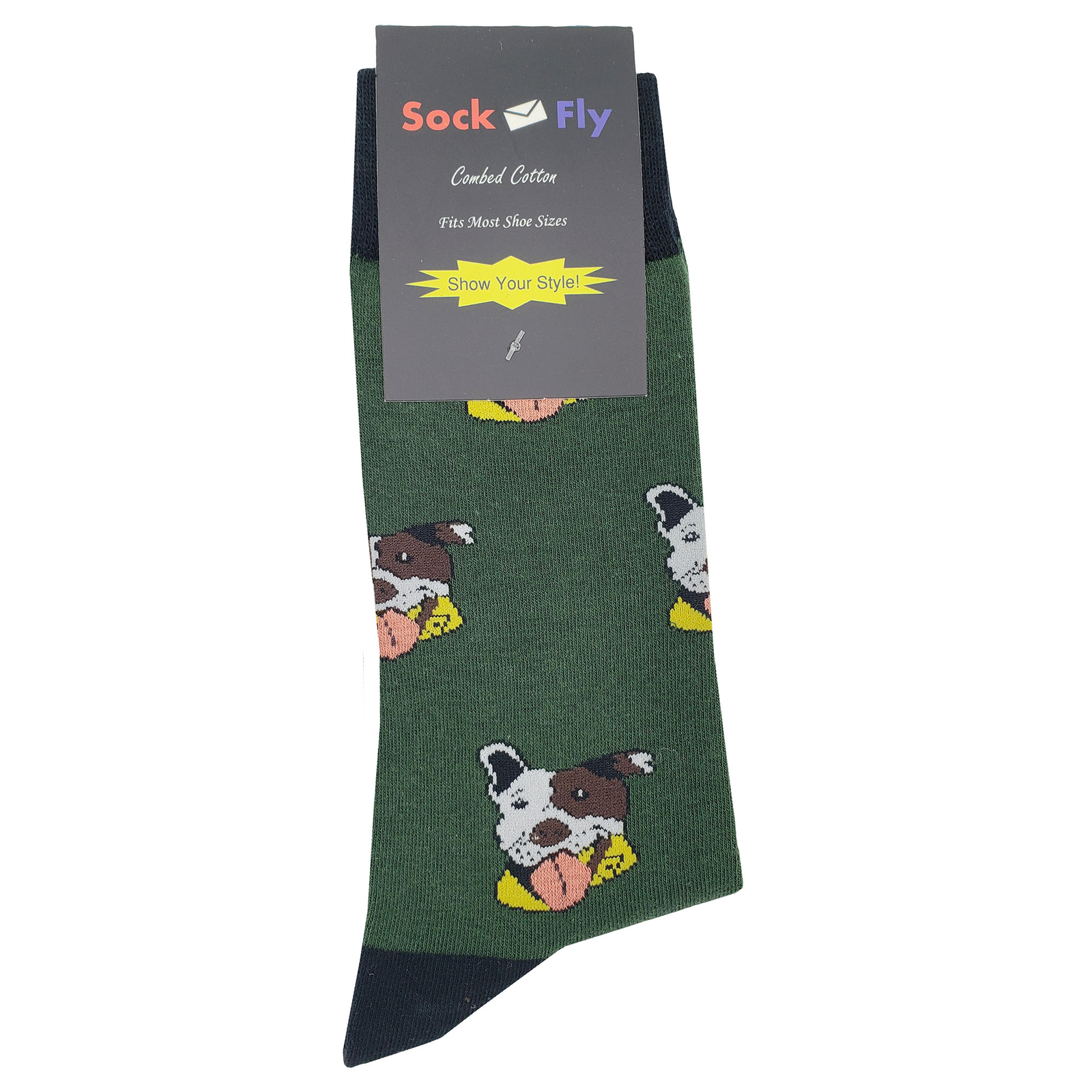 NWT Pit Bull Head Dress Socks Novelty Men 8-12 Green Crazy Fun Sockfly