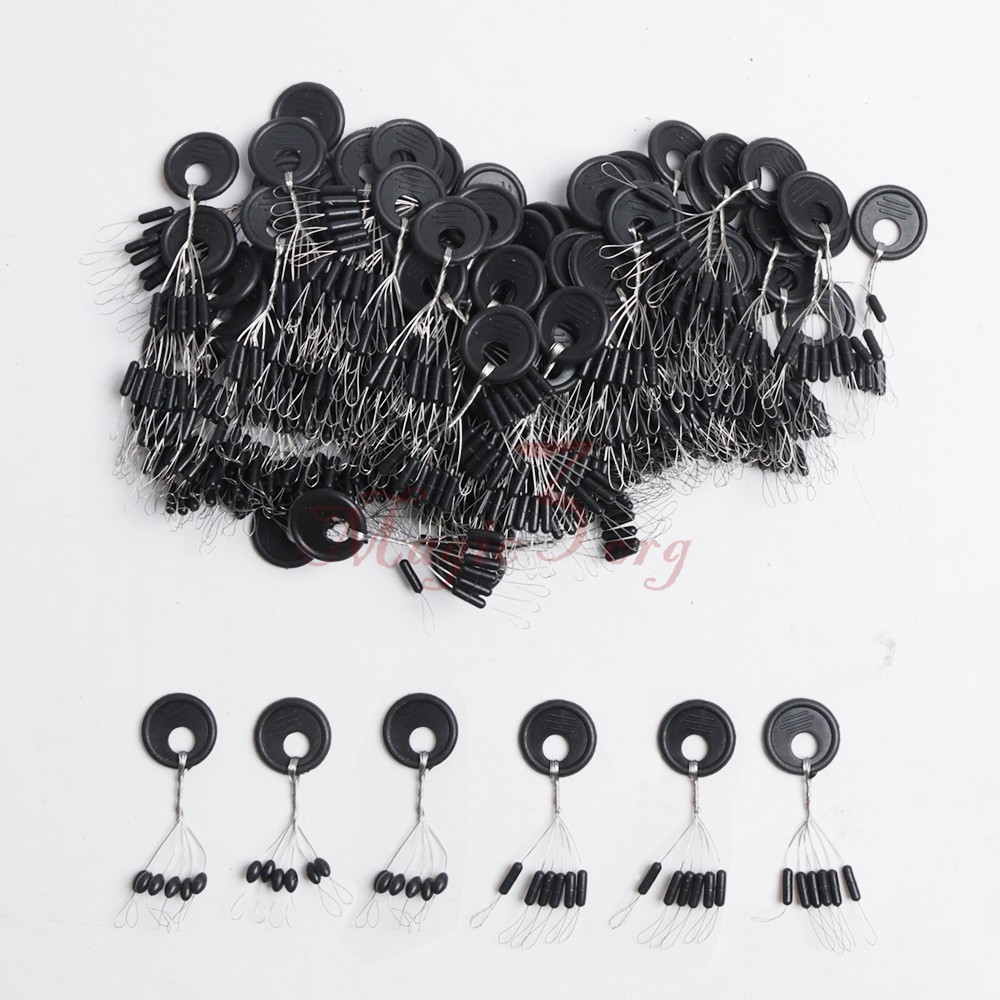 100pcs Float Stop Rubber Fishing Bobber Stopper Line Beans 6 in 1 Black 4 Sizes