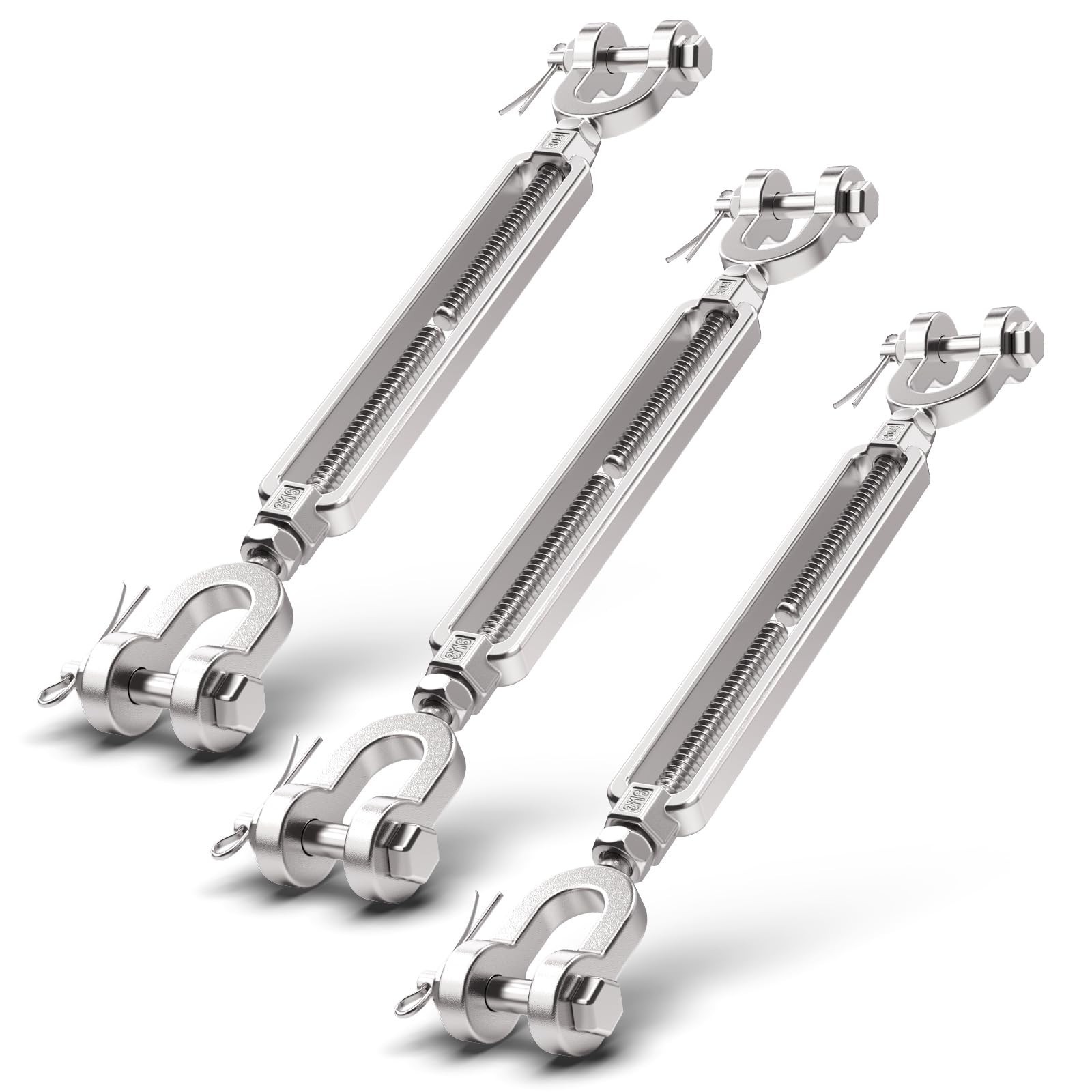3 Pack 304 Stainless Steel Turnbuckle 3/16 M5 Jaw and Jaw Turnbuckle Tensione...