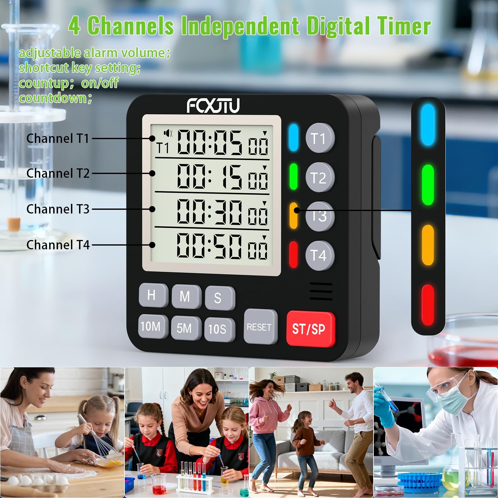 4 Channel Kitchen Timer Magnetic Countdown Cooking Multi Food Loud Alarm Large D
