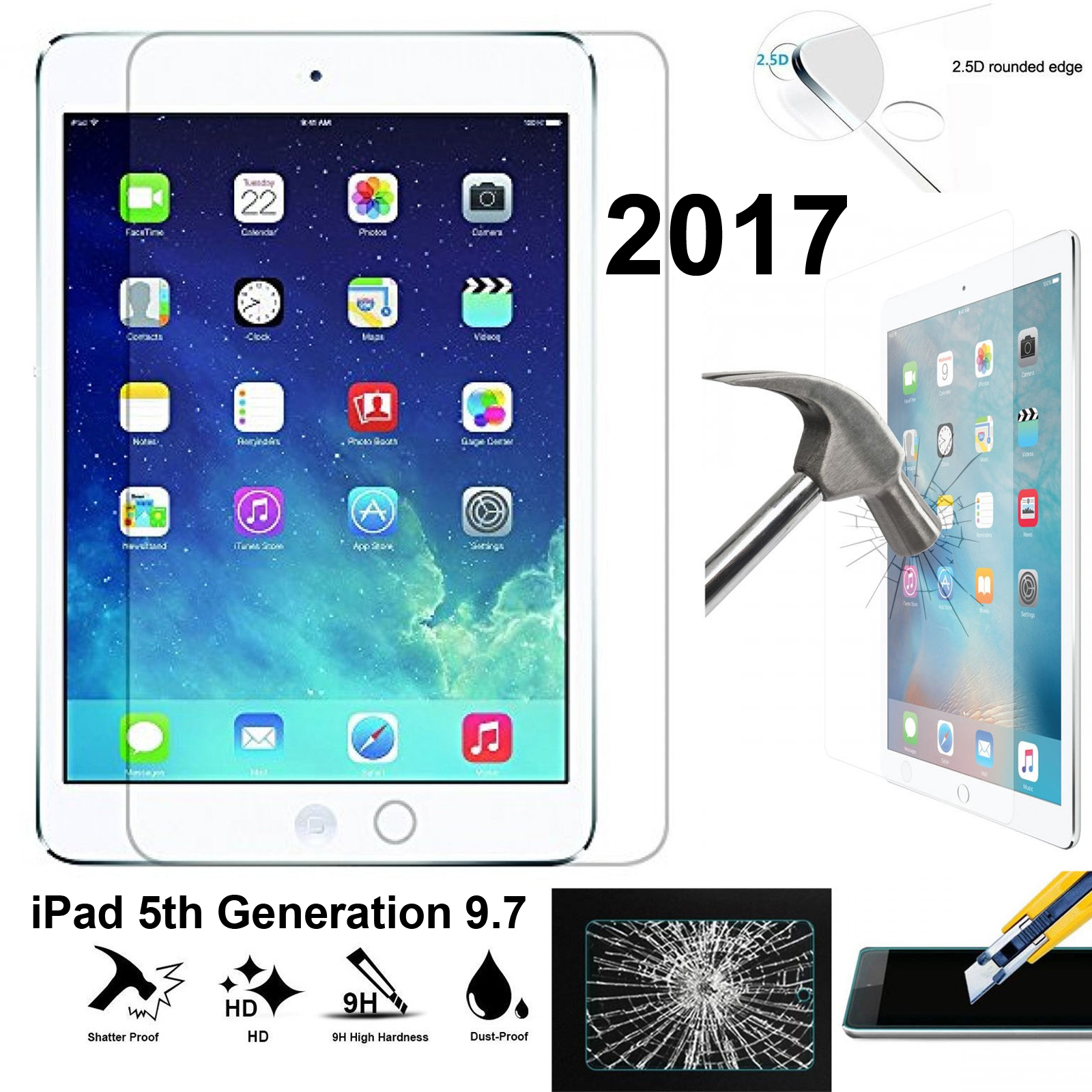 Full 9H Tempered Glass for Apple iPad 5 screen protector 9.7 5th Generation 2017