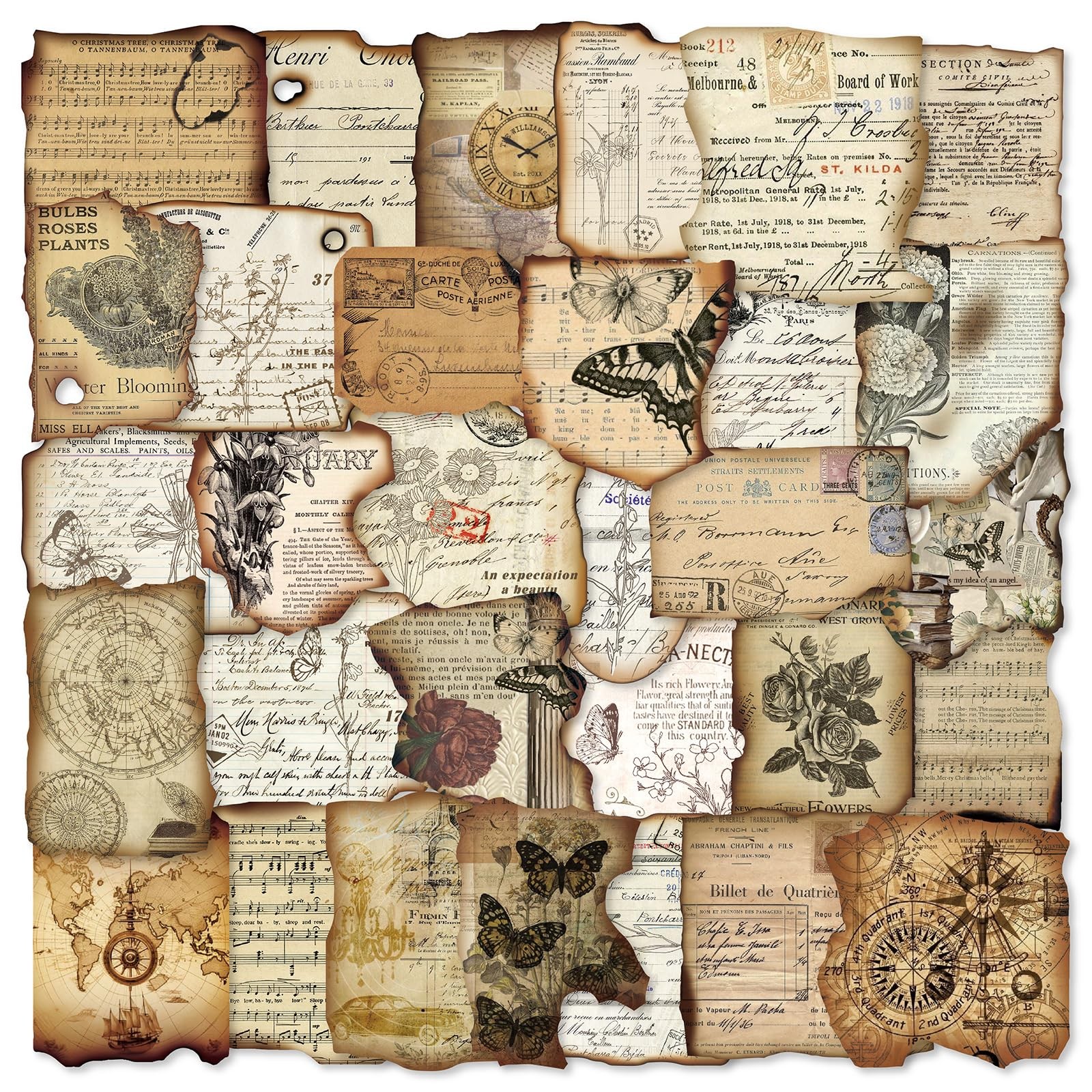 PRSTINCOL Vintage Journaling Stickers,Scrapbook Supplies for Nautical Chart