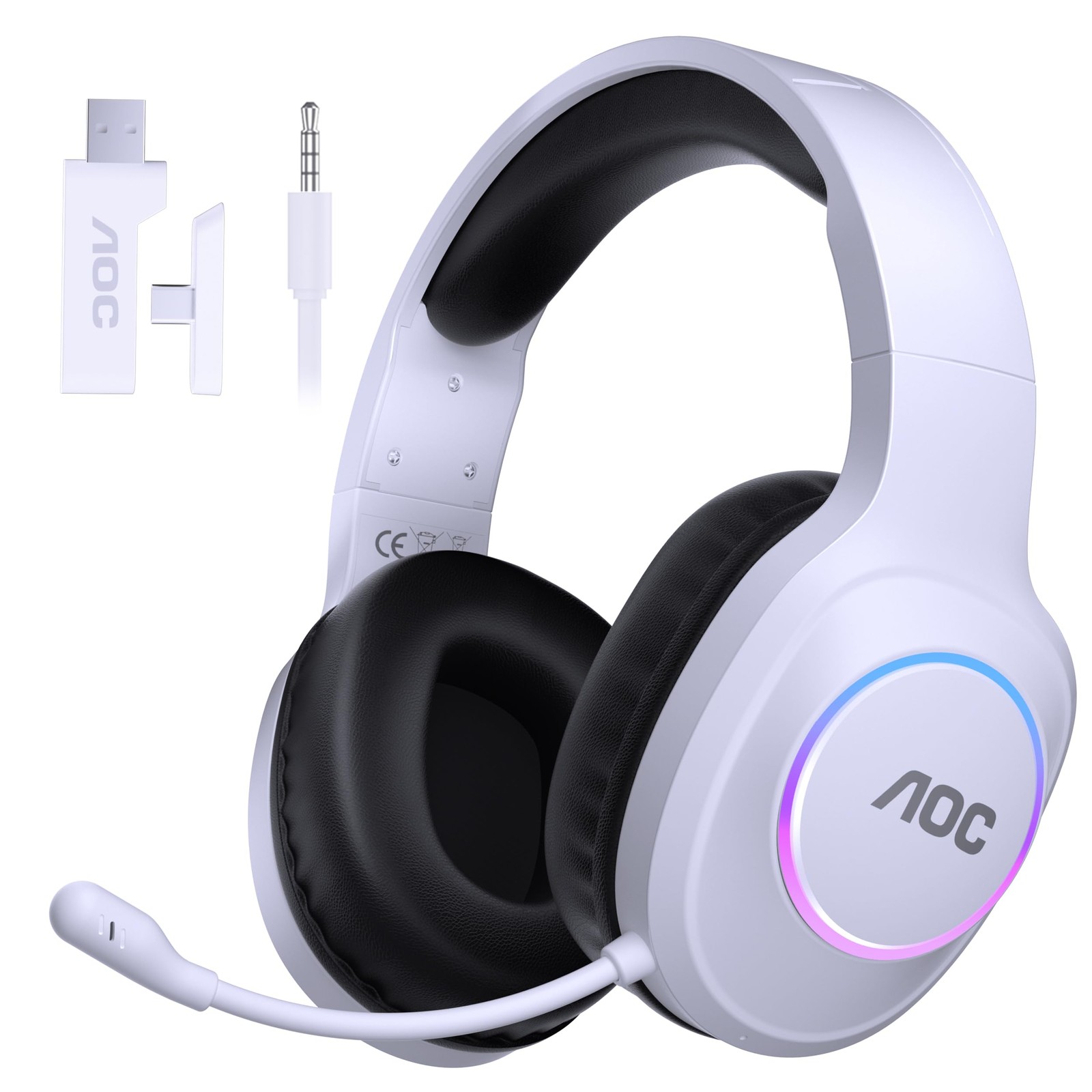 AOC Wireless Gaming Headset Compatible with ps5/4, PC, USB-C & White