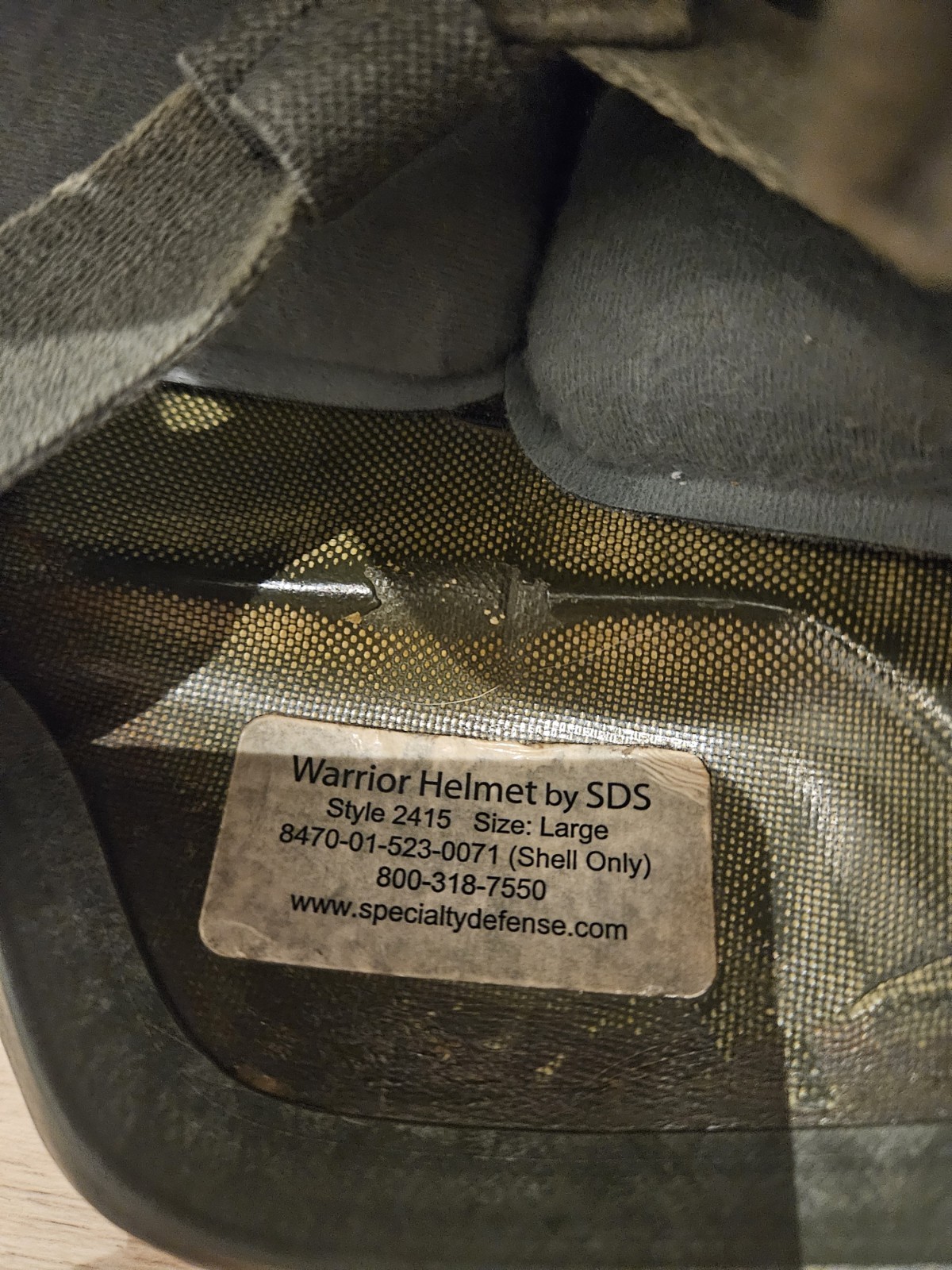 Warrior Helmet By SDS Style 2415 Size Large Combat Ballistic