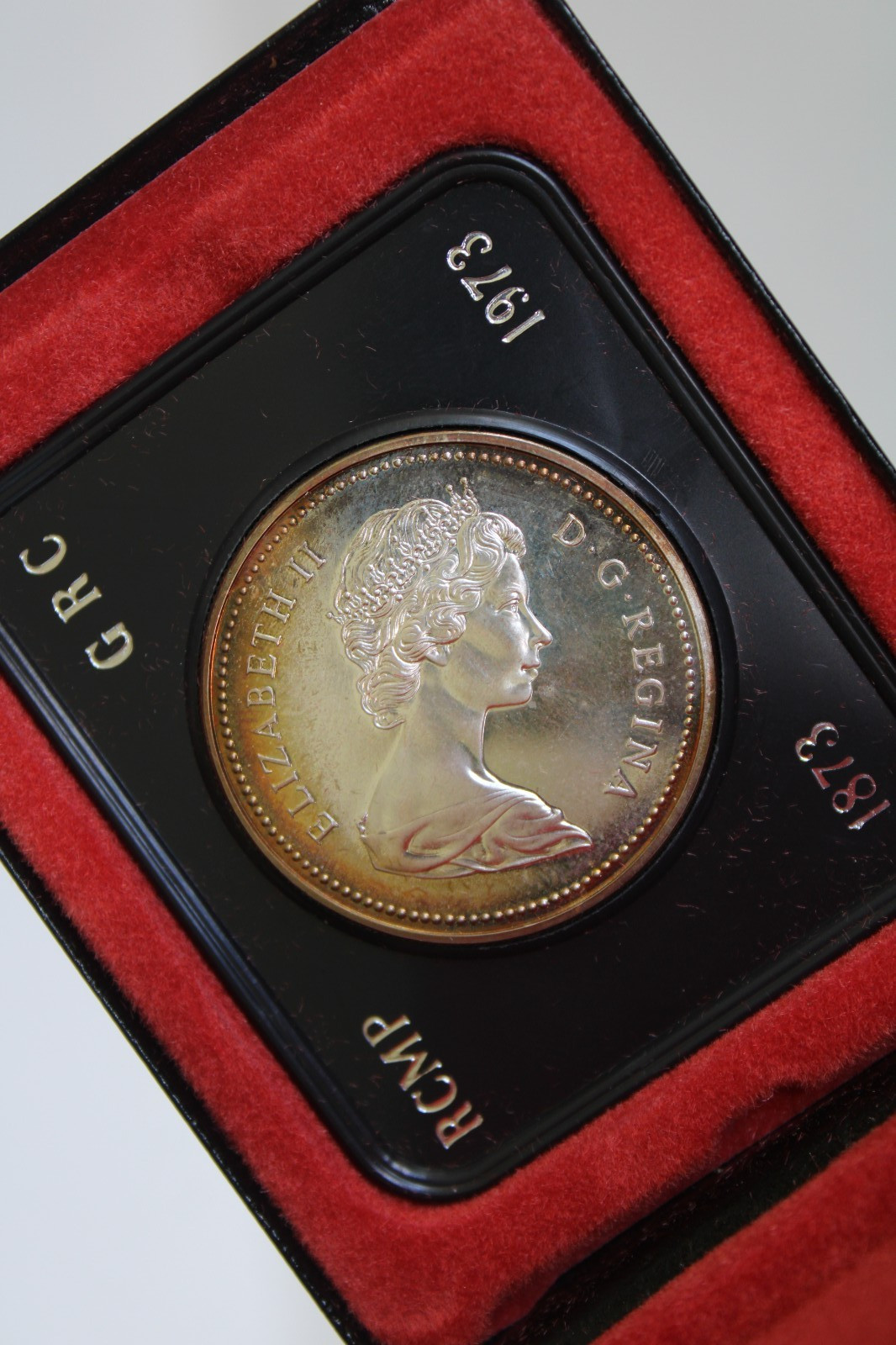 Canada 1873-1973 Centennial Dollar .500 Silver RCMP Proof Coin w/ Case, Toning