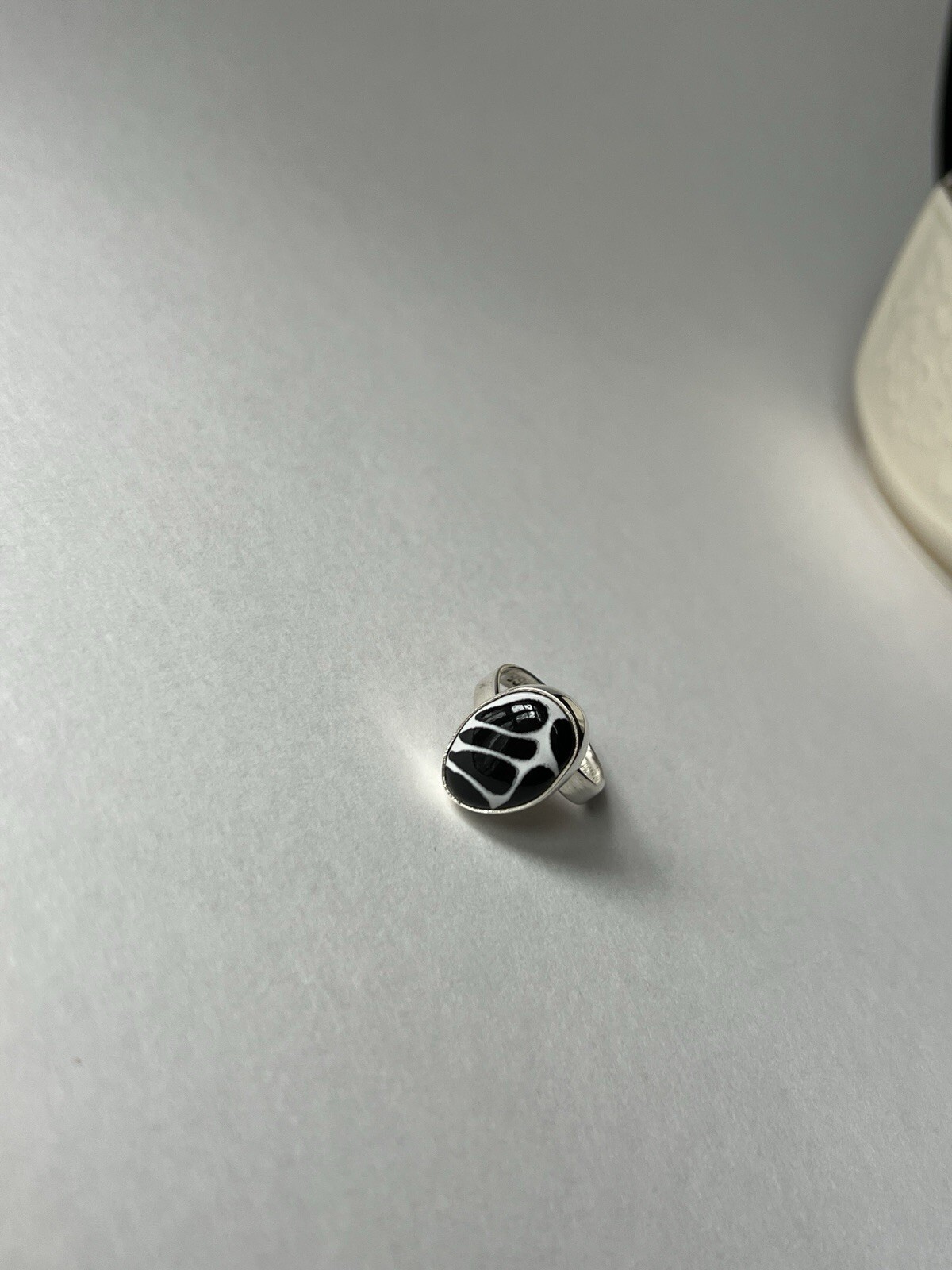Black & White Talavera Ring 925 Sterling Silver Adjustable Artisan