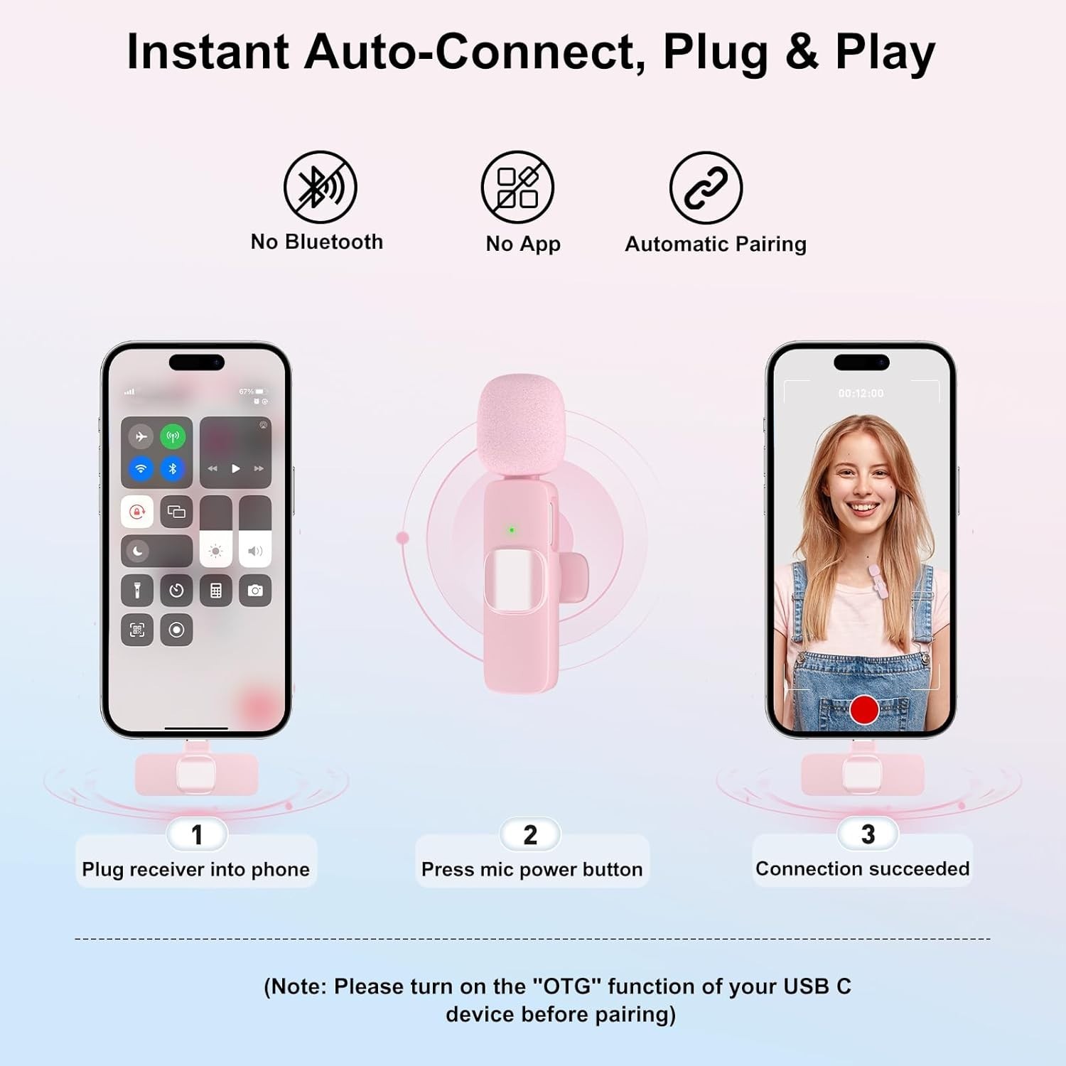 Wireless Lavalier Mic with 12-Hour Battery & 65ft Range - Perfect for Vlogs