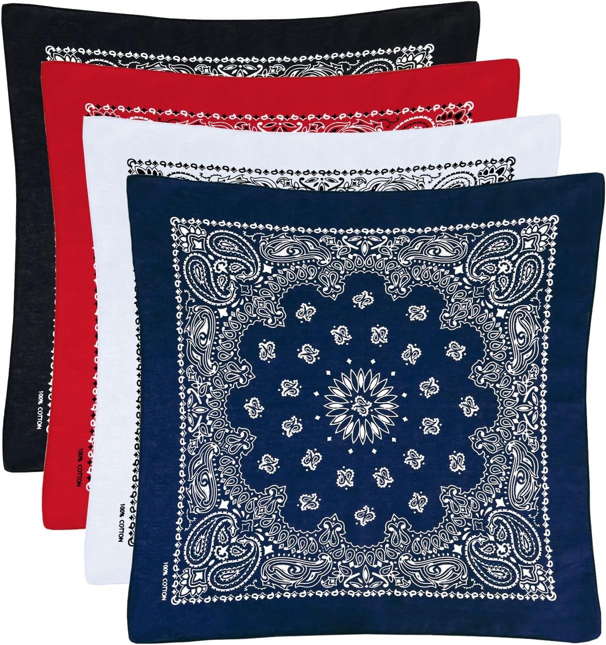 Bycc Bynn Large 27x27 Inch Bandana - 4 Pack 100% Cotton Bandanas for Men & Women