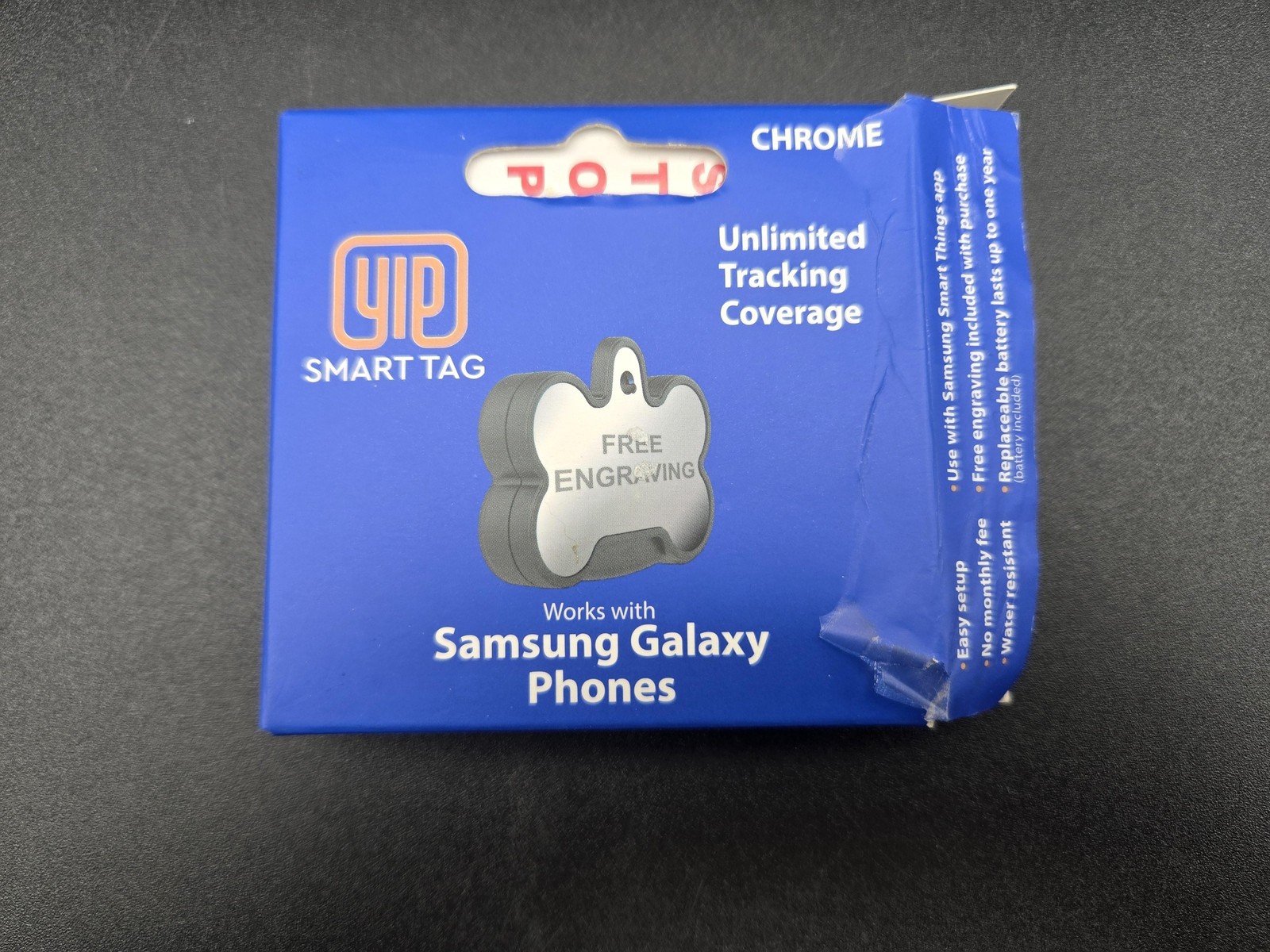 YIP Smart Tag Bone Tracker Chrome Works With Samsung Galaxy Phones
