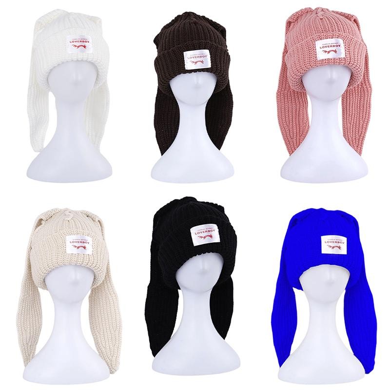 Cute Long Ear Fox Knitted Hat Men Women Lover Boy Rabbit Ear Warm Beanies Kpop