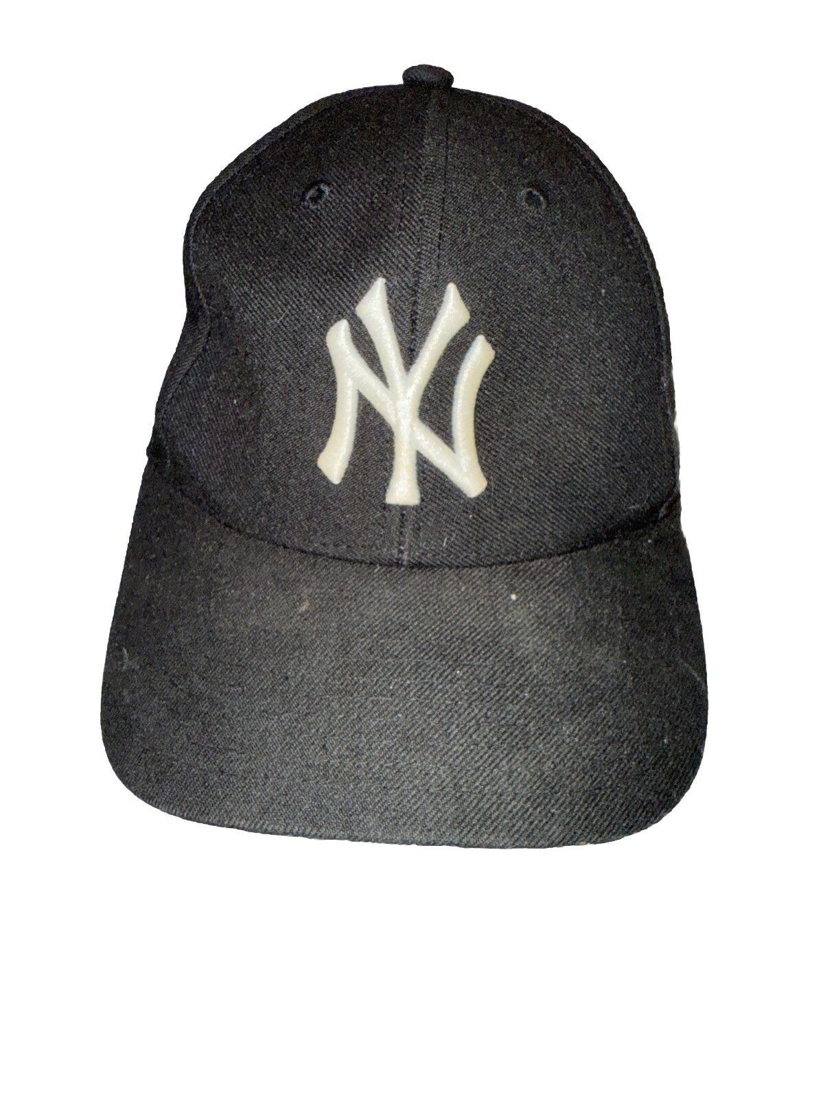 New York Yankees NY Interlocked White on Black Hat Cap Hook Loop 47 Brand