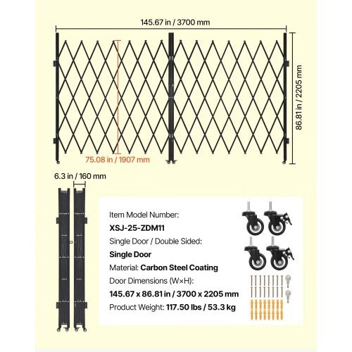 Double Folding Security Gate, Lockable Scissor Gate with 360?° Swivel Caster