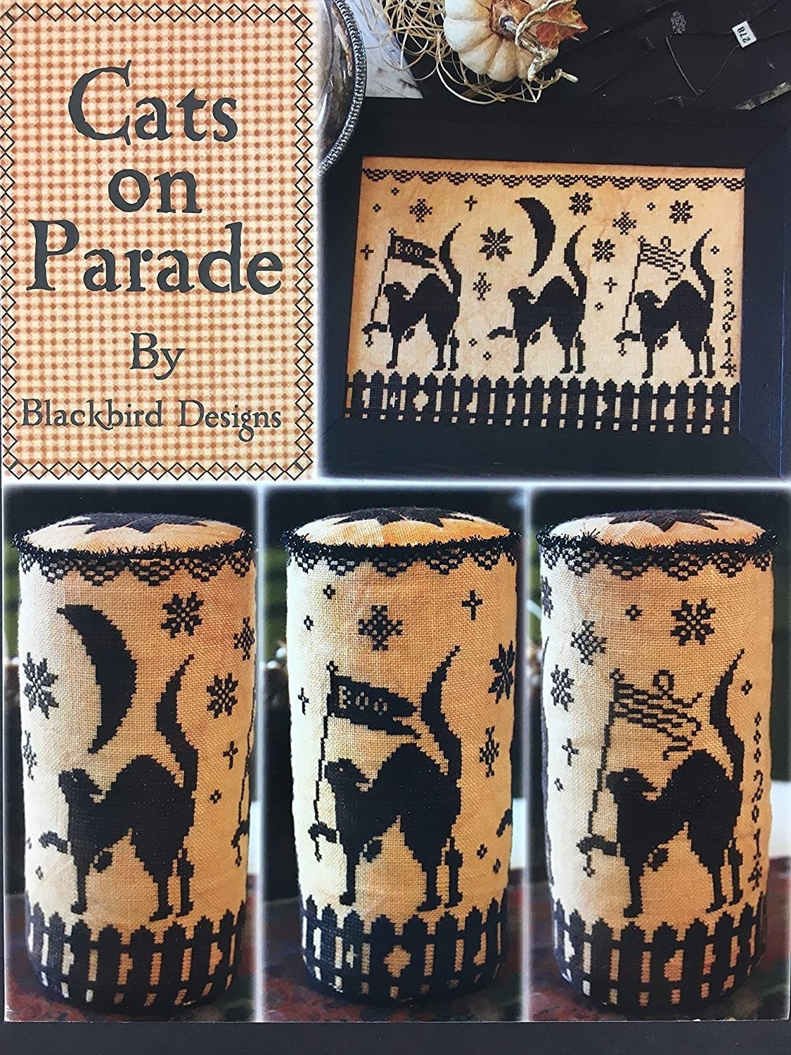 Cat Parade Black Halloween Drum Cross Stitch Pattern Sampler Primitive Country