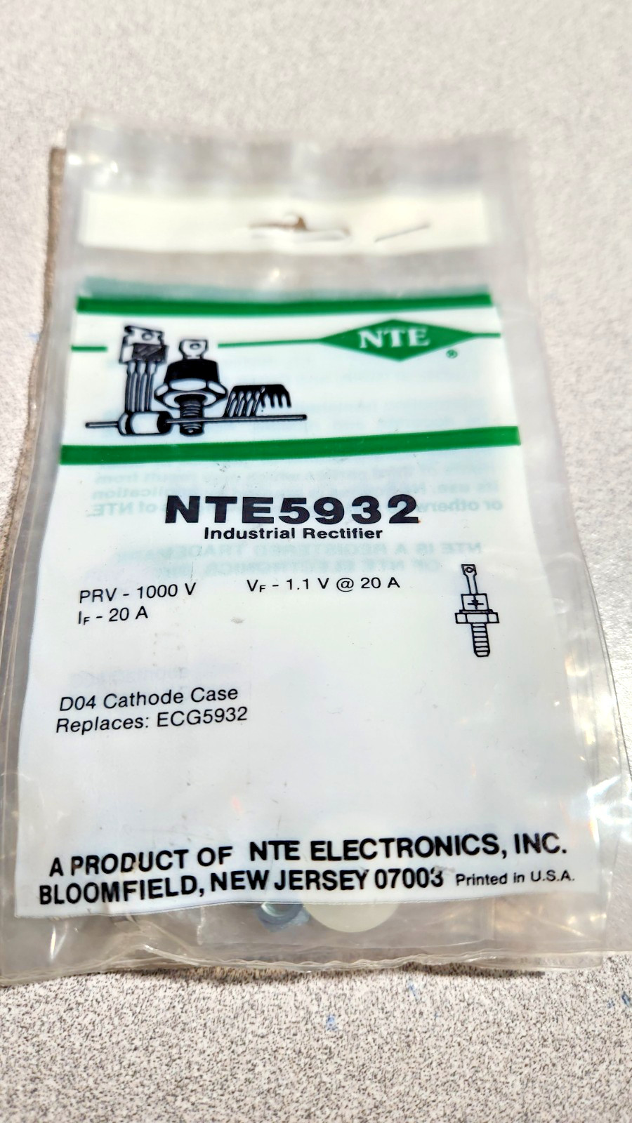 NTE5932 INDUSTRIAL RECTIFIER 1000V 20A