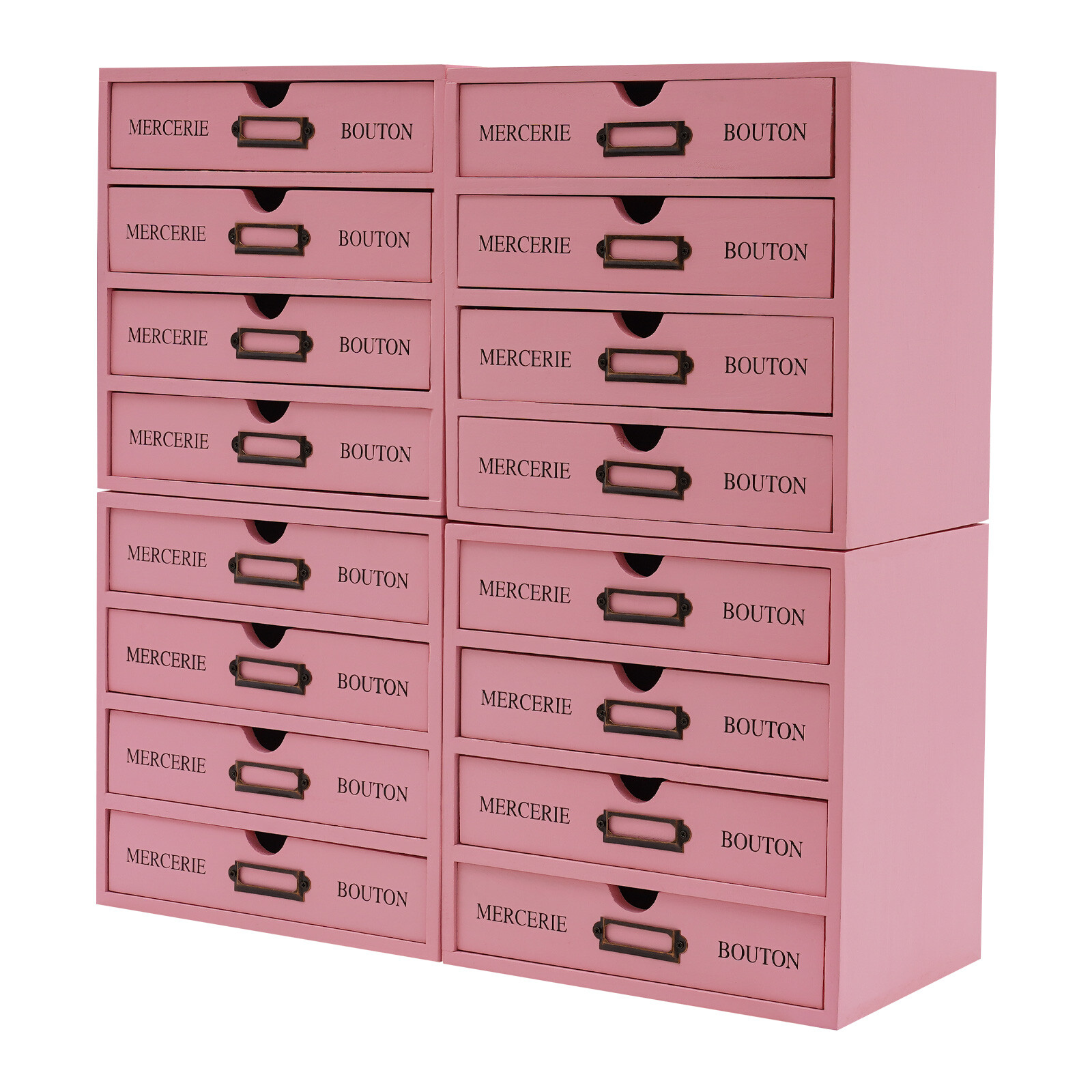 4 Pieces File Storage Box Desktop 16 Drawers Pink Wooden Storage Box