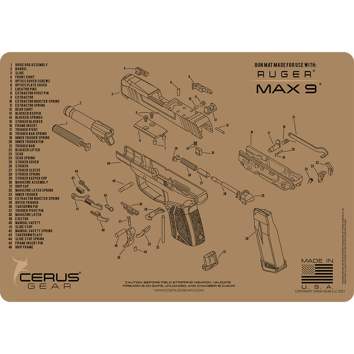 For Ruger MAX 9  Armorers Cleaning Mat Cerus Gear PREMIUM  Made in USA FDE