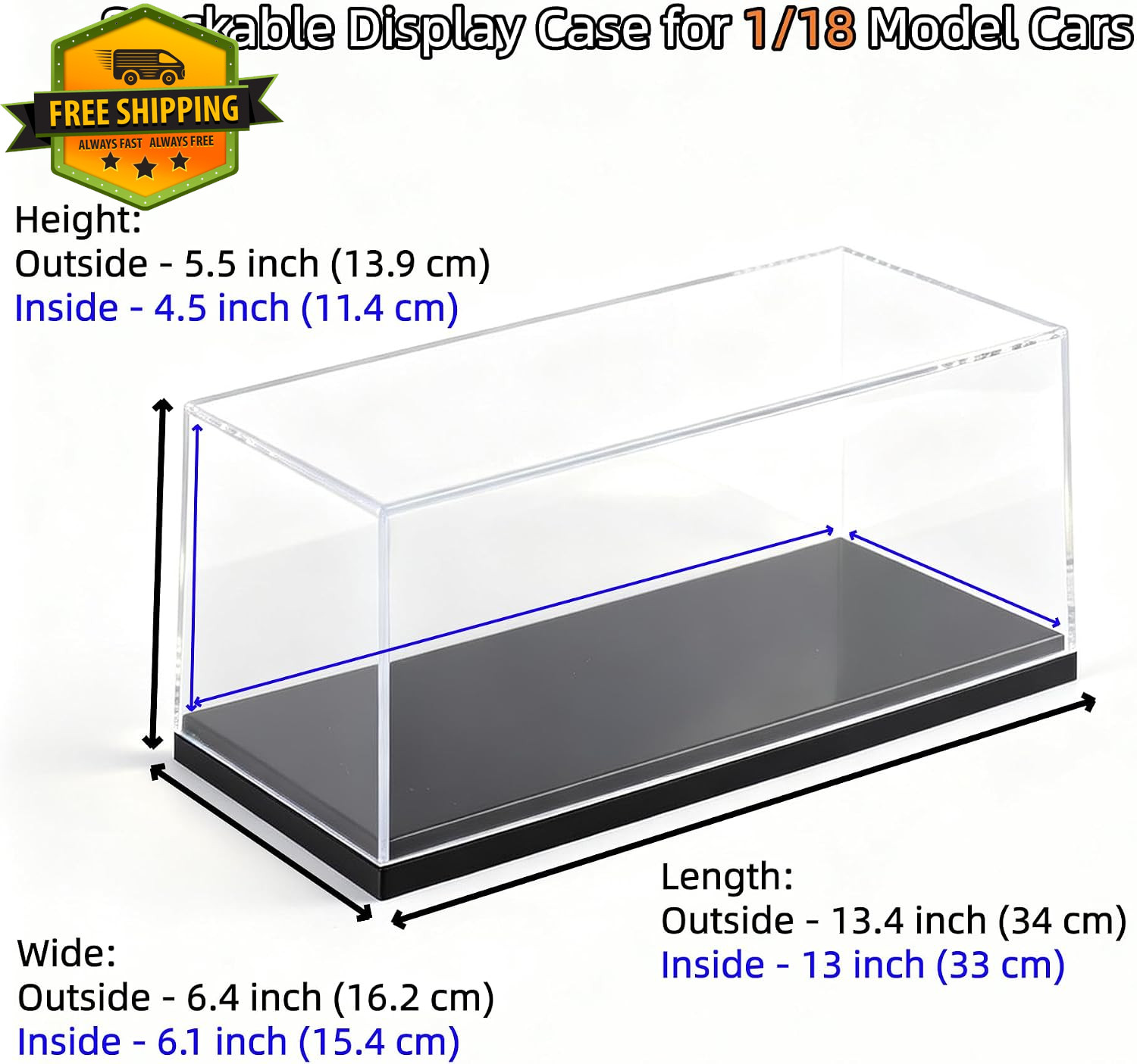 1:18 Scale Acrylic Model Car Display Case Stackable Dustproof Collectible Box