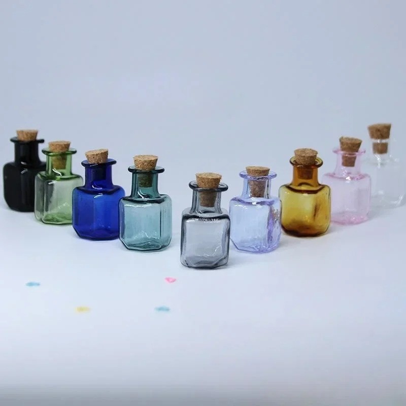 9PCS Small Bottles 1ml 13x18mm Clear Cork Vials Glass Bottles Wishing Bottle