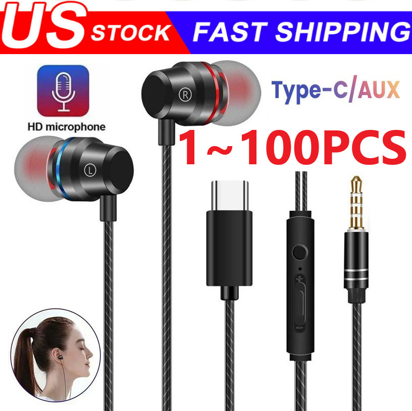 HIFI Bass Stereo Wired Earbuds Headset In-Ear Earphone Headphone 3.5mm USB-C Lot