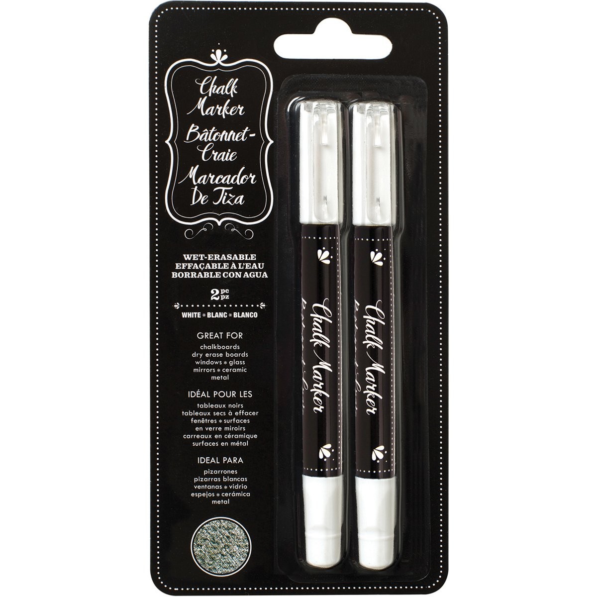 American Crafts Erasable Chalk Markers 2/Pkg-White 1 Count (Pack of 1), White