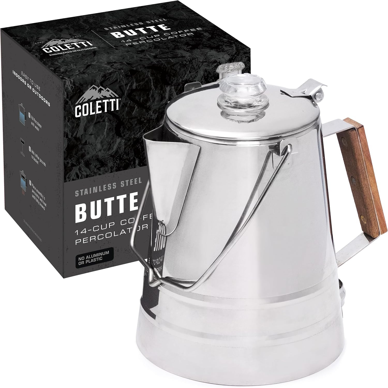 Butte Coffee Percolator Camping — Percolator Coffee Pot, NO Aluminum or Plastic