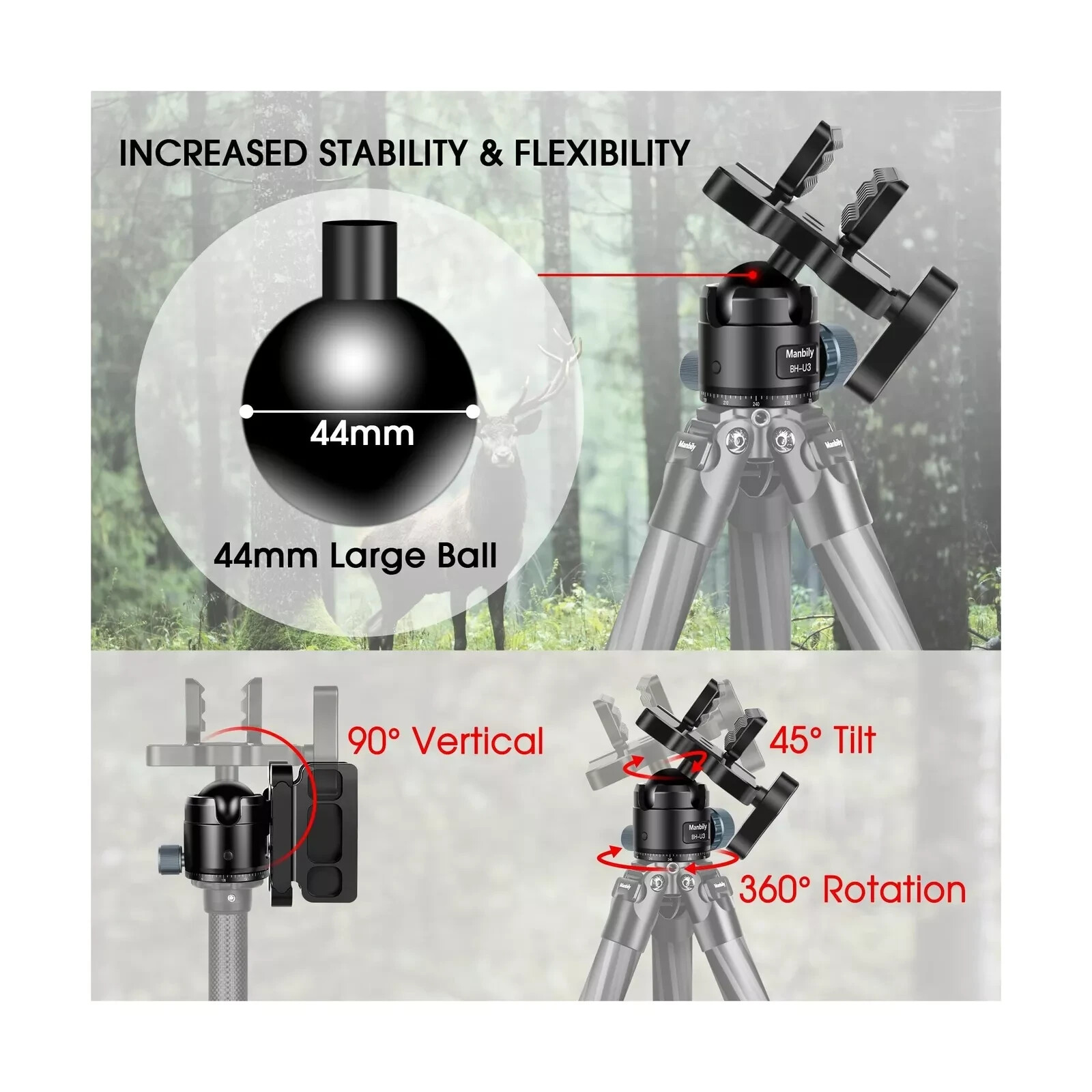 Manbily Shooting Saddle with 360° Ball Head,44mm Large Ball, 44lbs Load Capacity