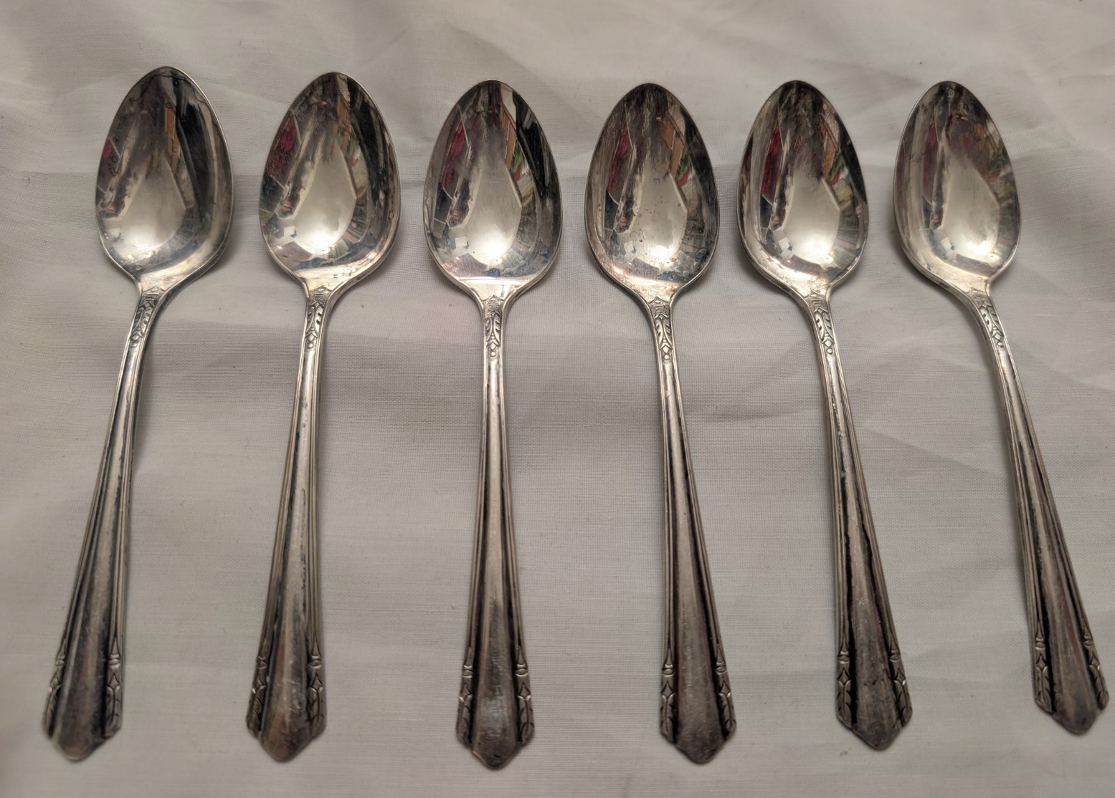 Wm A Rogers A1 Plus Oneida Malibu 6pcs Silverplate Teaspoons Spoons 1934 Vintage