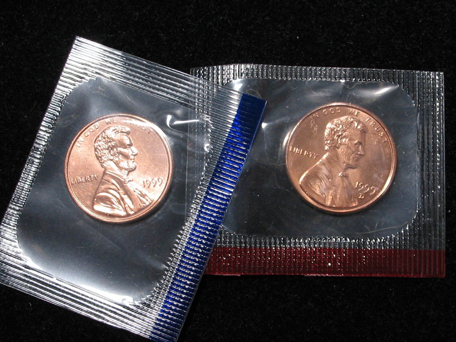 1999 P & D BRILLIANT UNCIRCULATED * LINCOLN MEMORIAL CENTS * ORIGINAL MINT CELLO