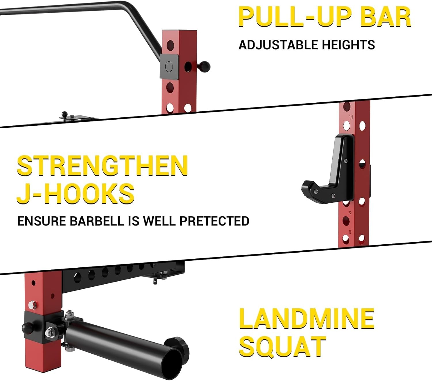 Folding Wall-Mounted Squat Rack 1000Lbs with Pull-Up Bar & J-Hooks