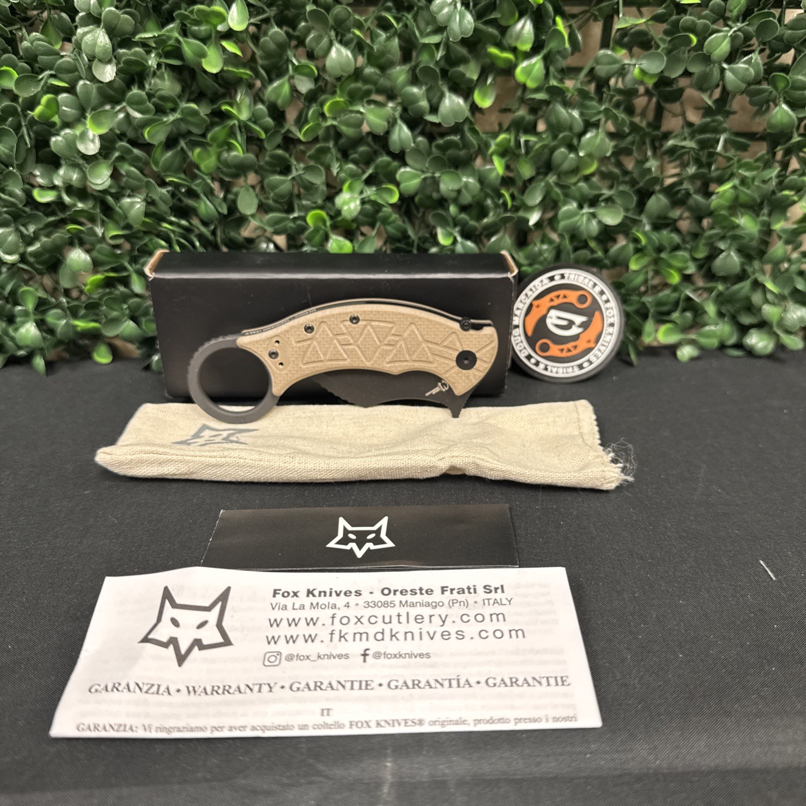 Fox Tribal K Karambit Linerlock FX802CT 3" N690 Brown G10 Folding Knife