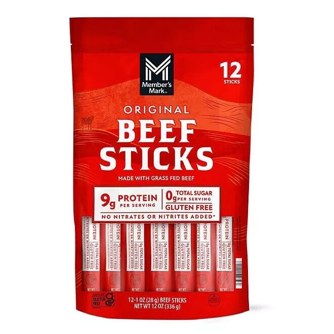 Member's Mark Original Grassfed Jerky, 1-Ounce Beef Sticks, 12 Count