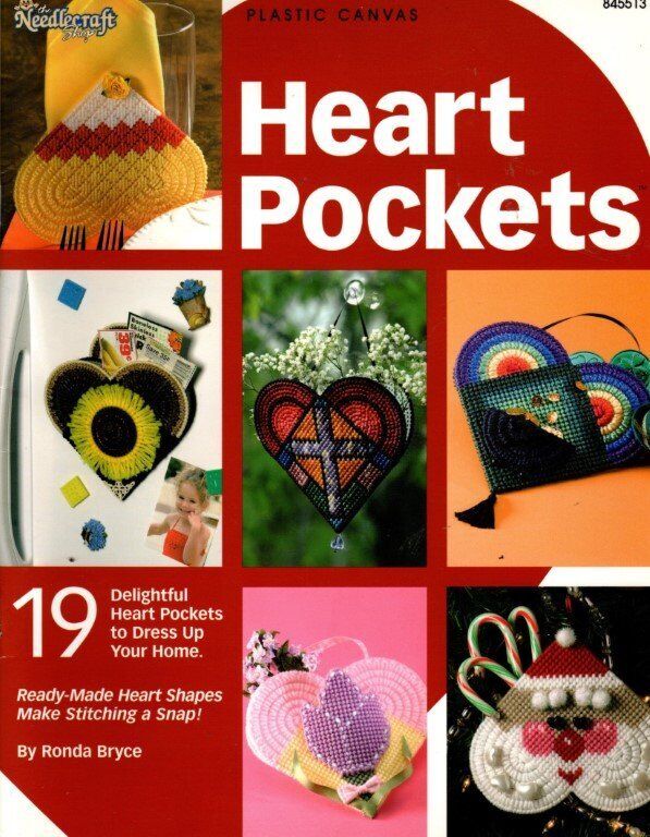 THE NEEDLECRAFT SHOP PLASTIC CANVAS HEART POCKETS 19 DELIGHTFUL DESIGNS