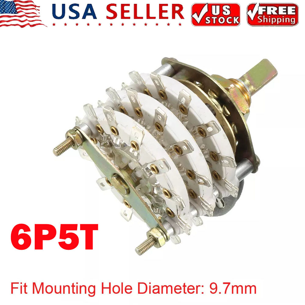 6P5T 6 Pole 5 Throw 3 Deck Band Channel 9.7MM Rotary Switch Selector HOT