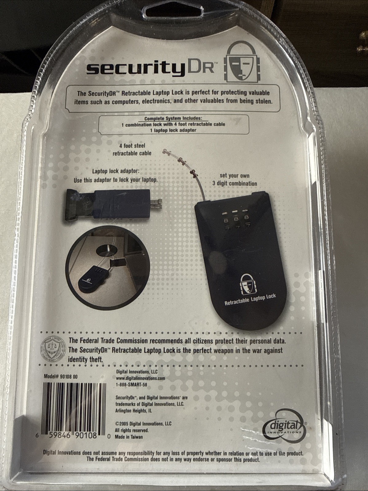 Security DR. Retractable Laptop Lock Clamshell Packaging NEW SEALED
