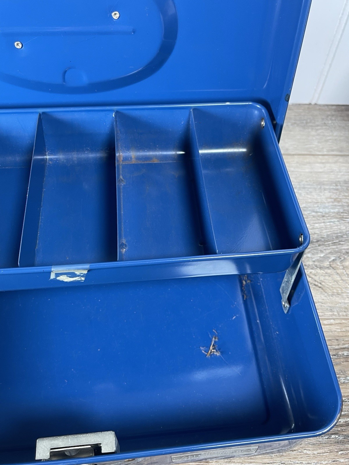 Vintage Union Metal Model 1111 Cash tackle box Blue Fold Out USA NO KEY