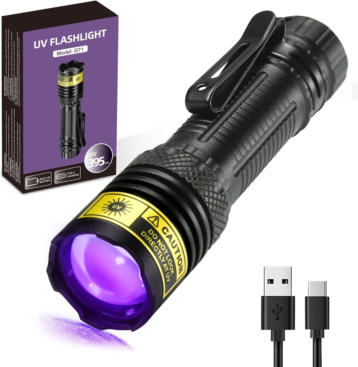 UV Flashlight Black Light LED 395 NM, Ultraviolet Flashlights, Rechargeable U...