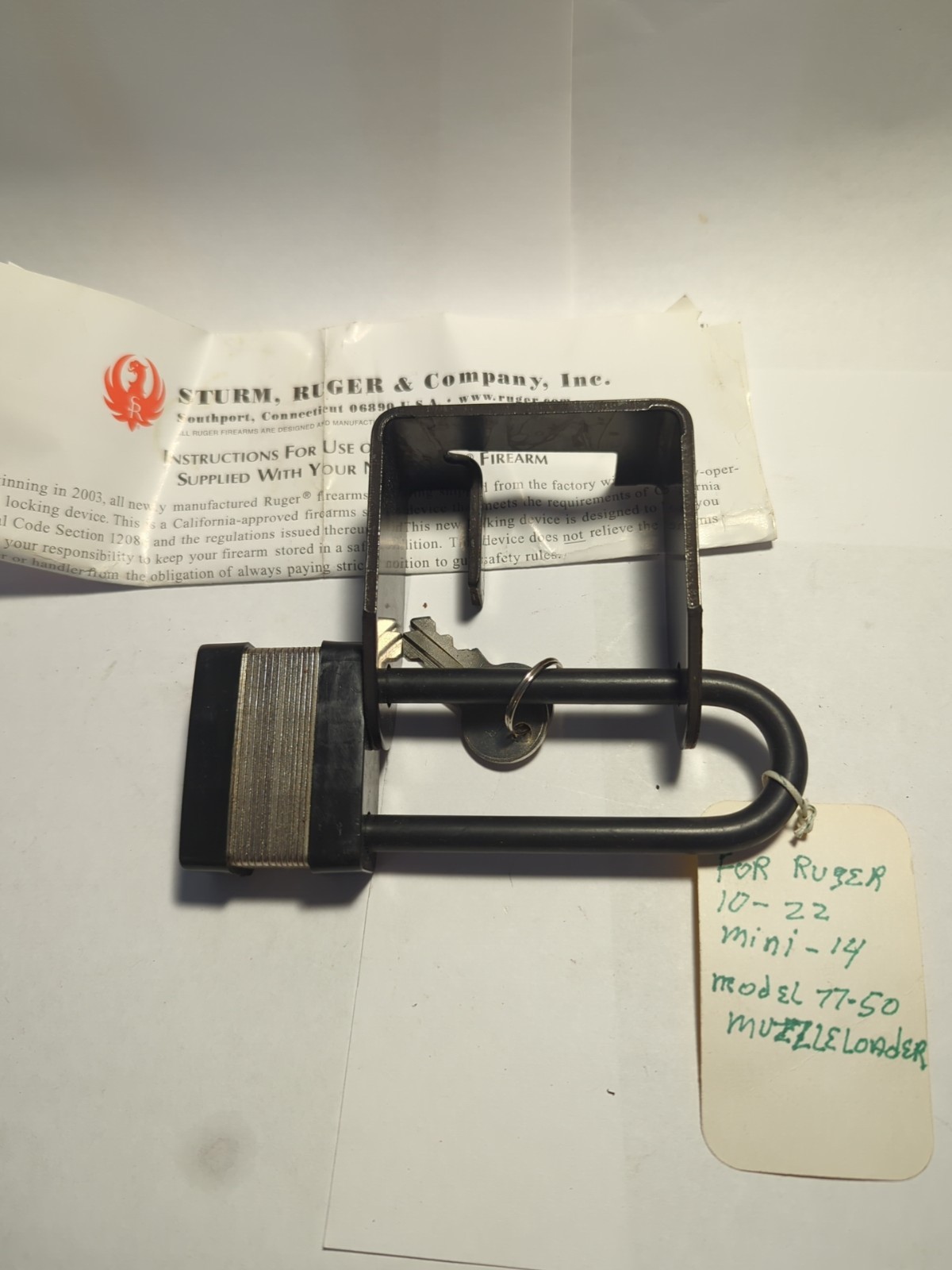 Ruger PM 153 Bracket & Lock with 2 keys for 10/22 And Others