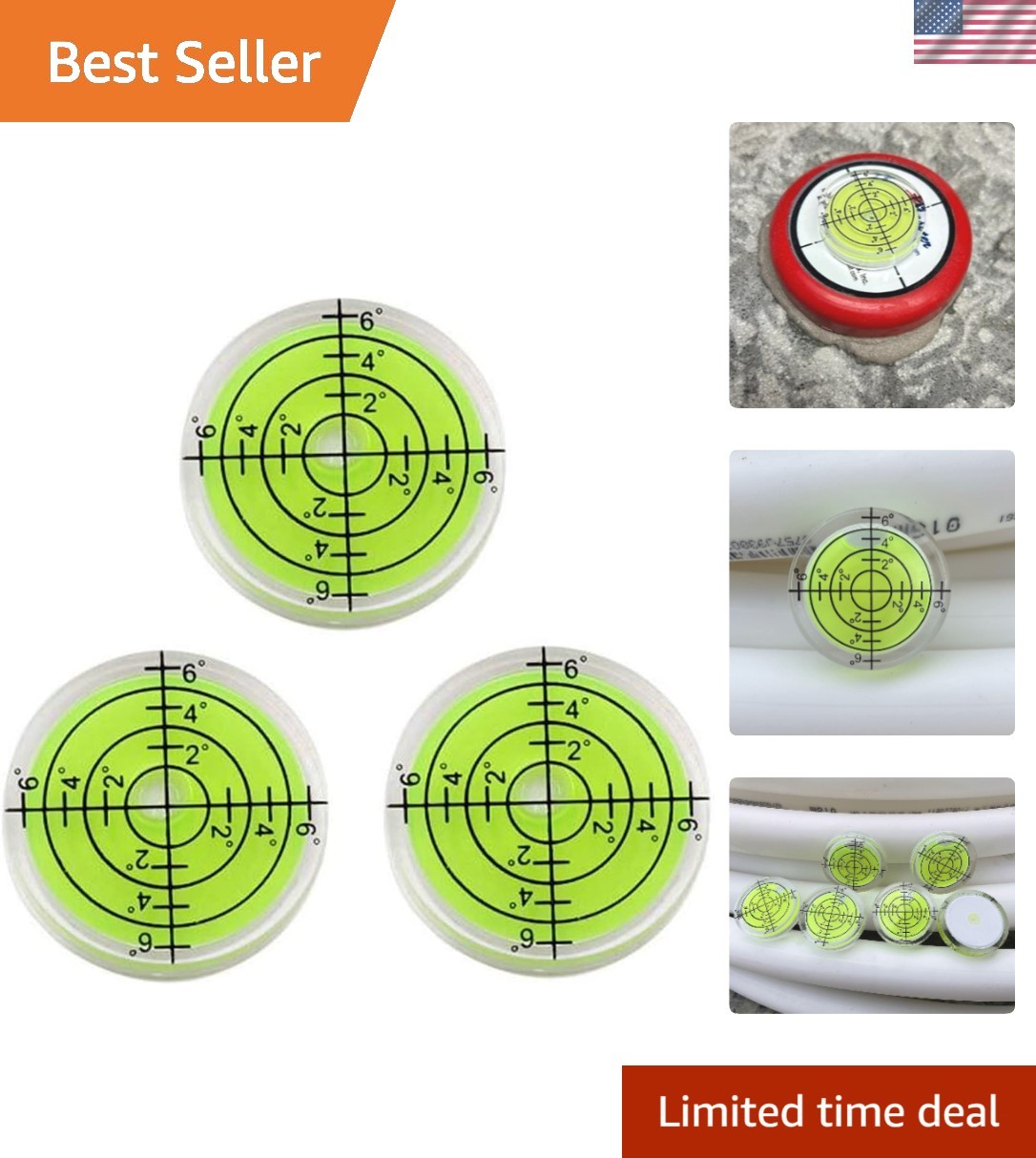 3Pcs Circular Bubble Level Bullseye Degree Marked Surface Round Spirit Levels