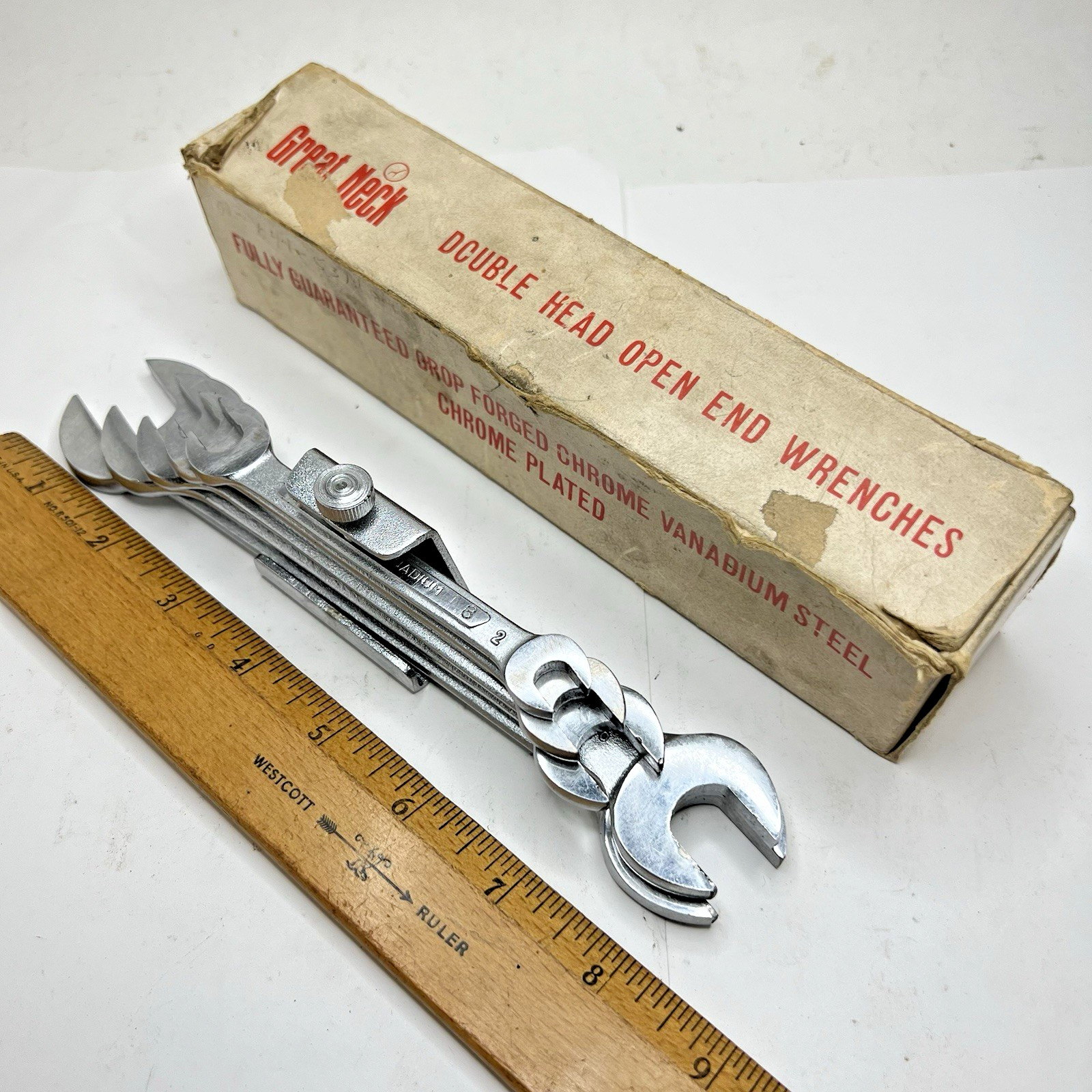 RARE 5-Pc Great Neck Metric 8-19 mm Double Head Open End Wrenches Made in SPAIN