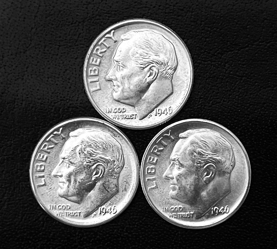 1946  P-D-S 10c SILVER Roosevelt Dimes. Gem BU. Year Set.     (R200)