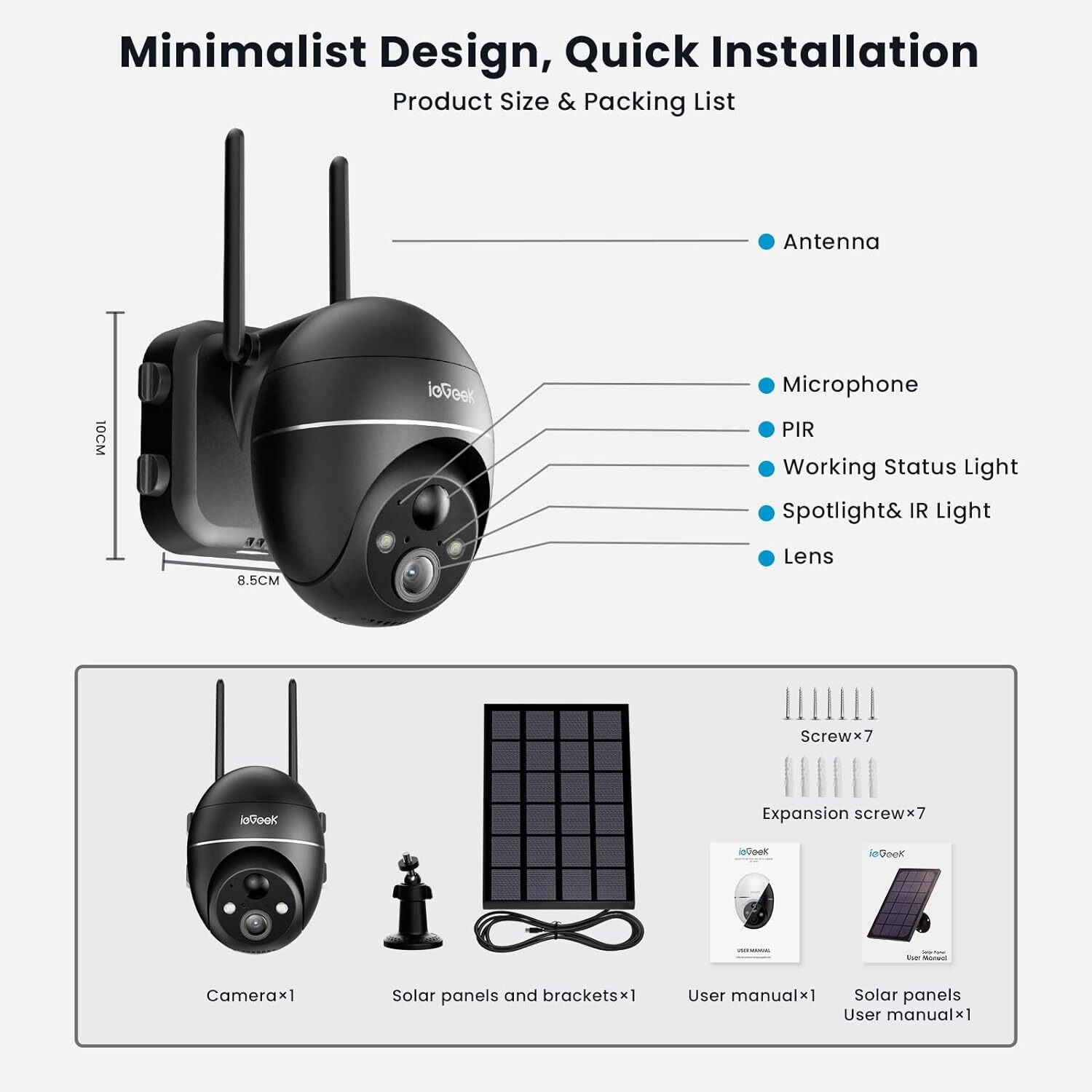 ieGeek 5MP WiFi Wireless Outdoor Solar Powered Security Camera Waterproof IP65