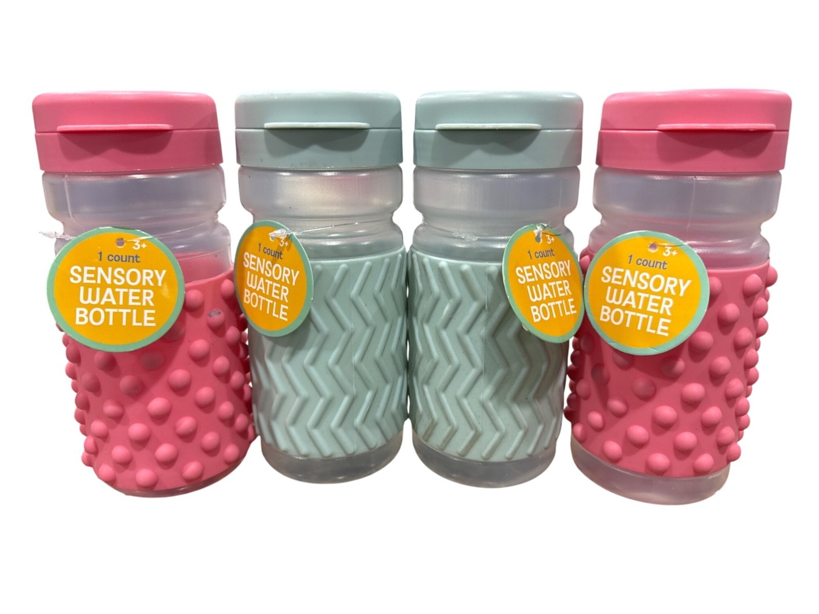 4 Pack - Sensory Water Bottle Textured Pink/Green Fidget Toy 620ml
