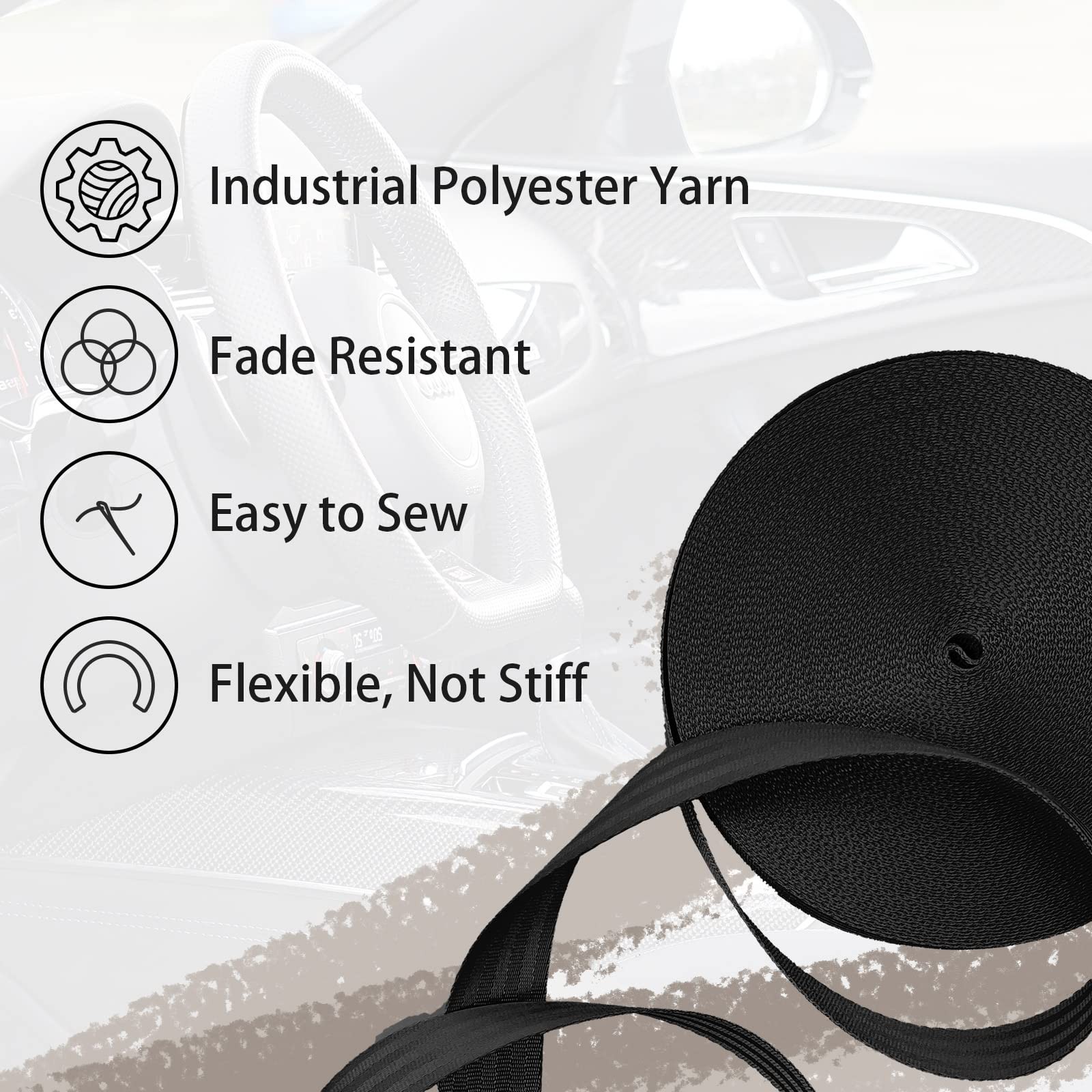 Polyester Webbing Strap 16+Colors – 1"&1.5"&1.9" – 16.5 25 33 55 Yar