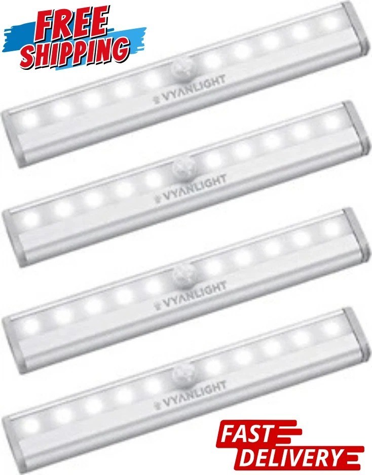 Under Cabinet Lights, 10 LED Motion Sensor Closet Lights, Wireless - 4 Pack