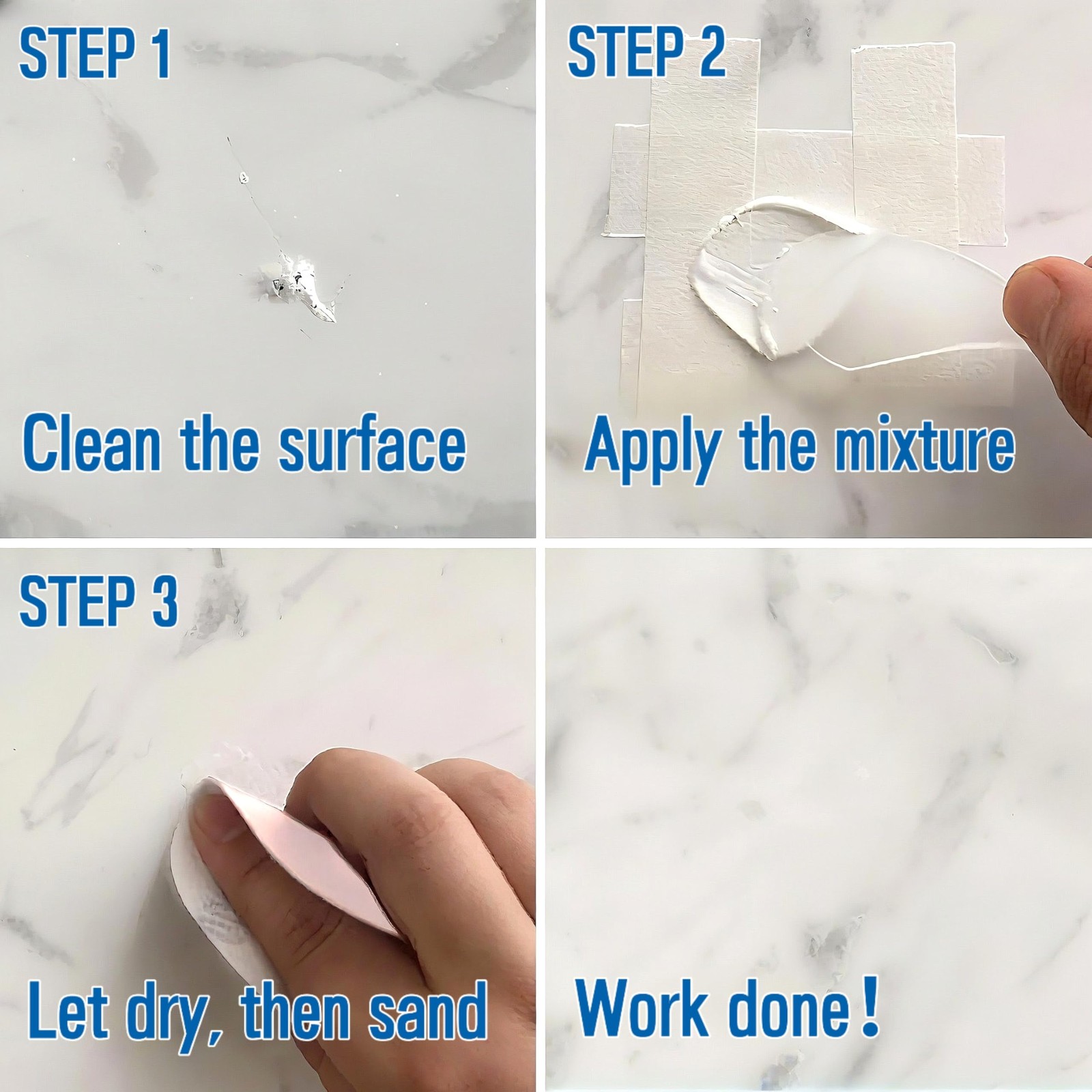 Quartz Countertop Repair Kit(White), Quick-Drying, Permanent Fix for Edge Chips,
