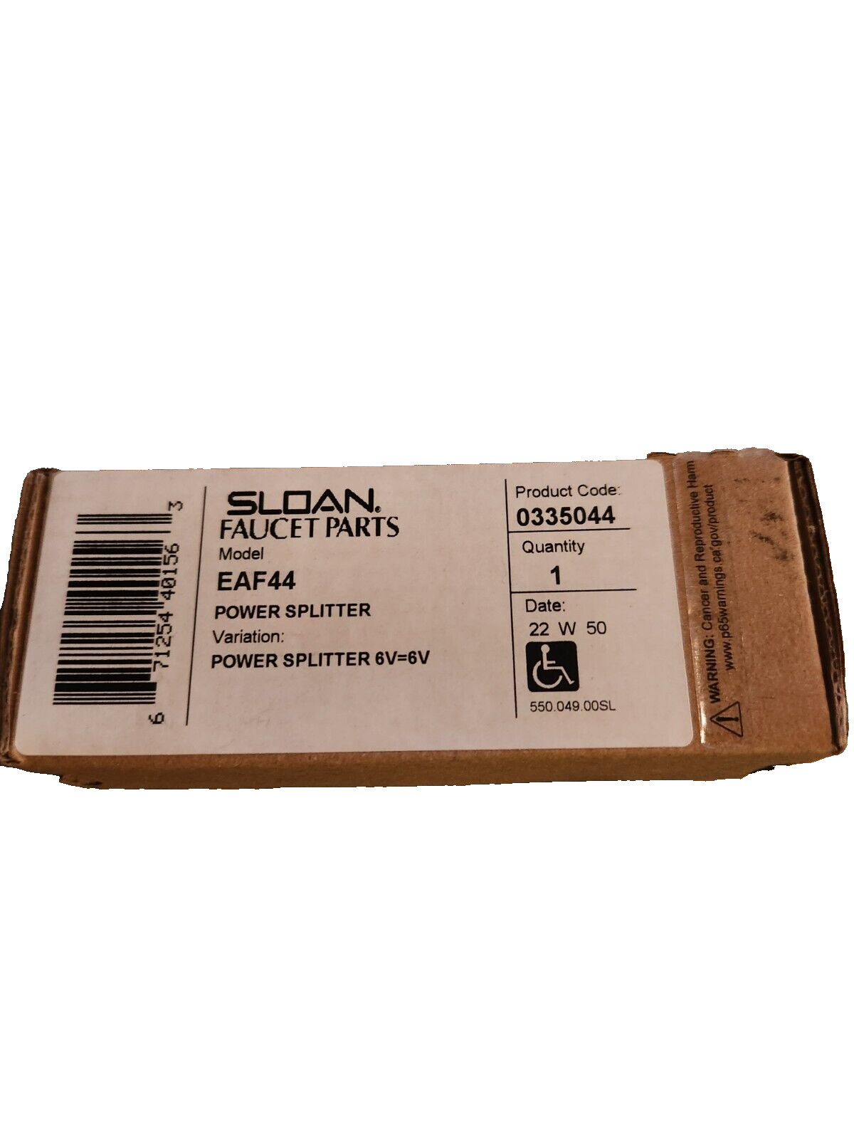 Sloan EAF44 Power Splitter. Code 0335044