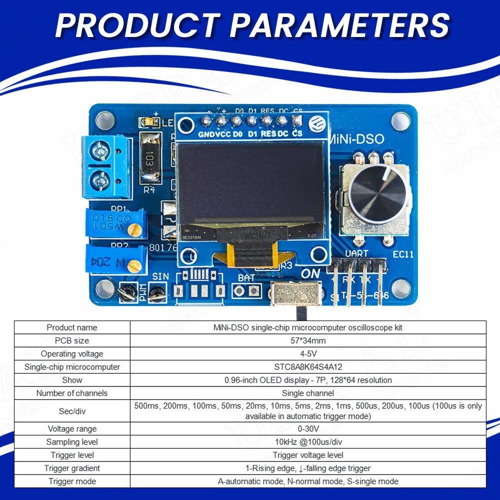 Mini Digital Oscilloscope Electronic DIY Kit STC8K8A MCU Solder Practice Project